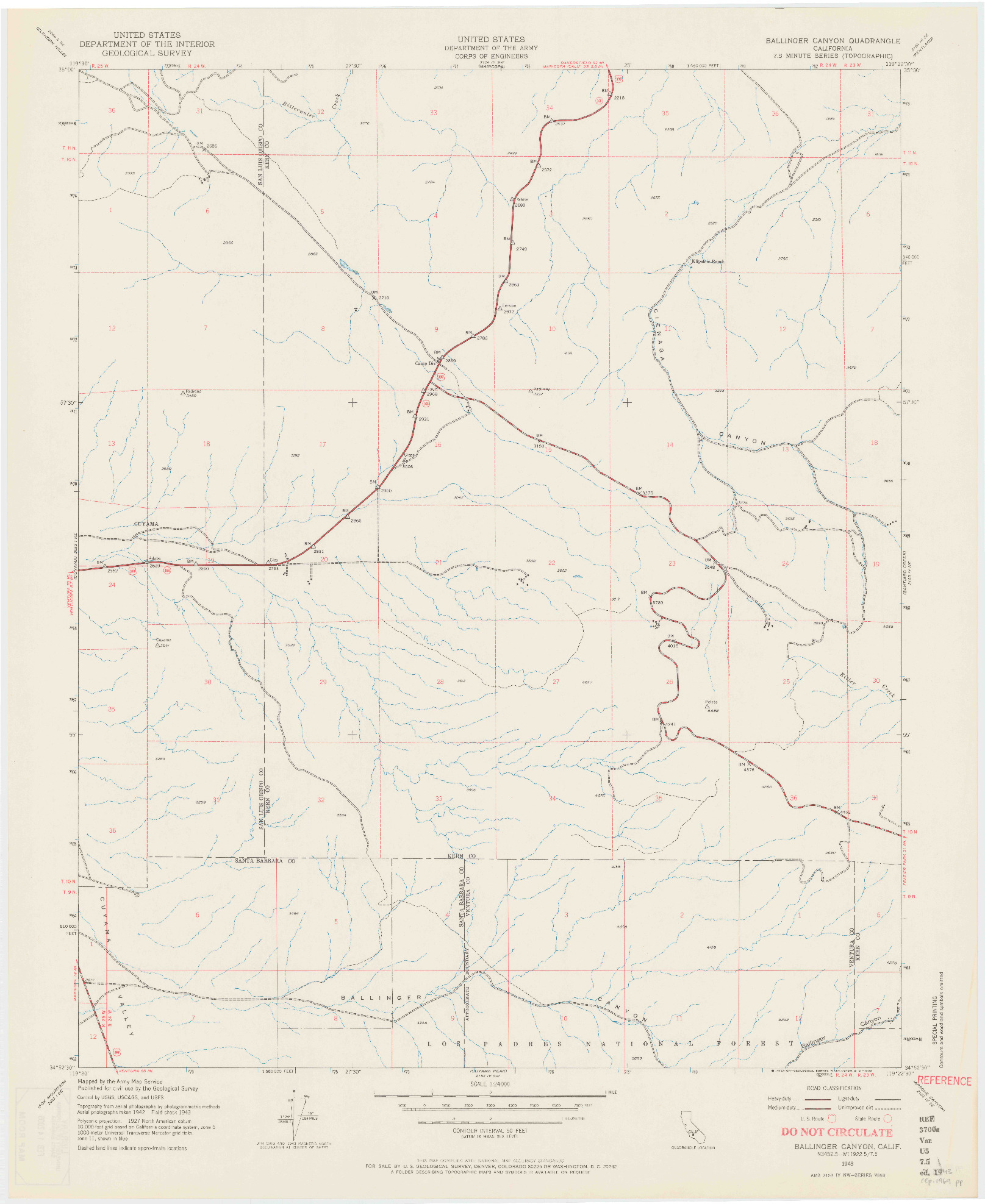 USGS 1:24000-SCALE QUADRANGLE FOR BALLINGER CANYON, CA 1943
