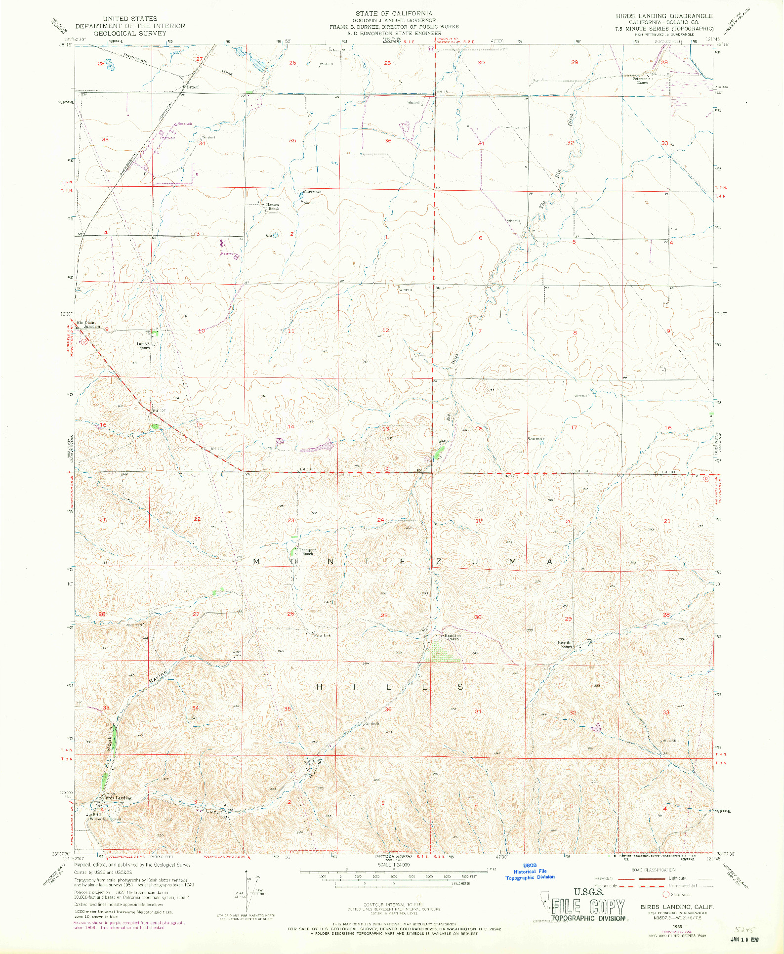 USGS 1:24000-SCALE QUADRANGLE FOR BIRDS LANDING, CA 1953