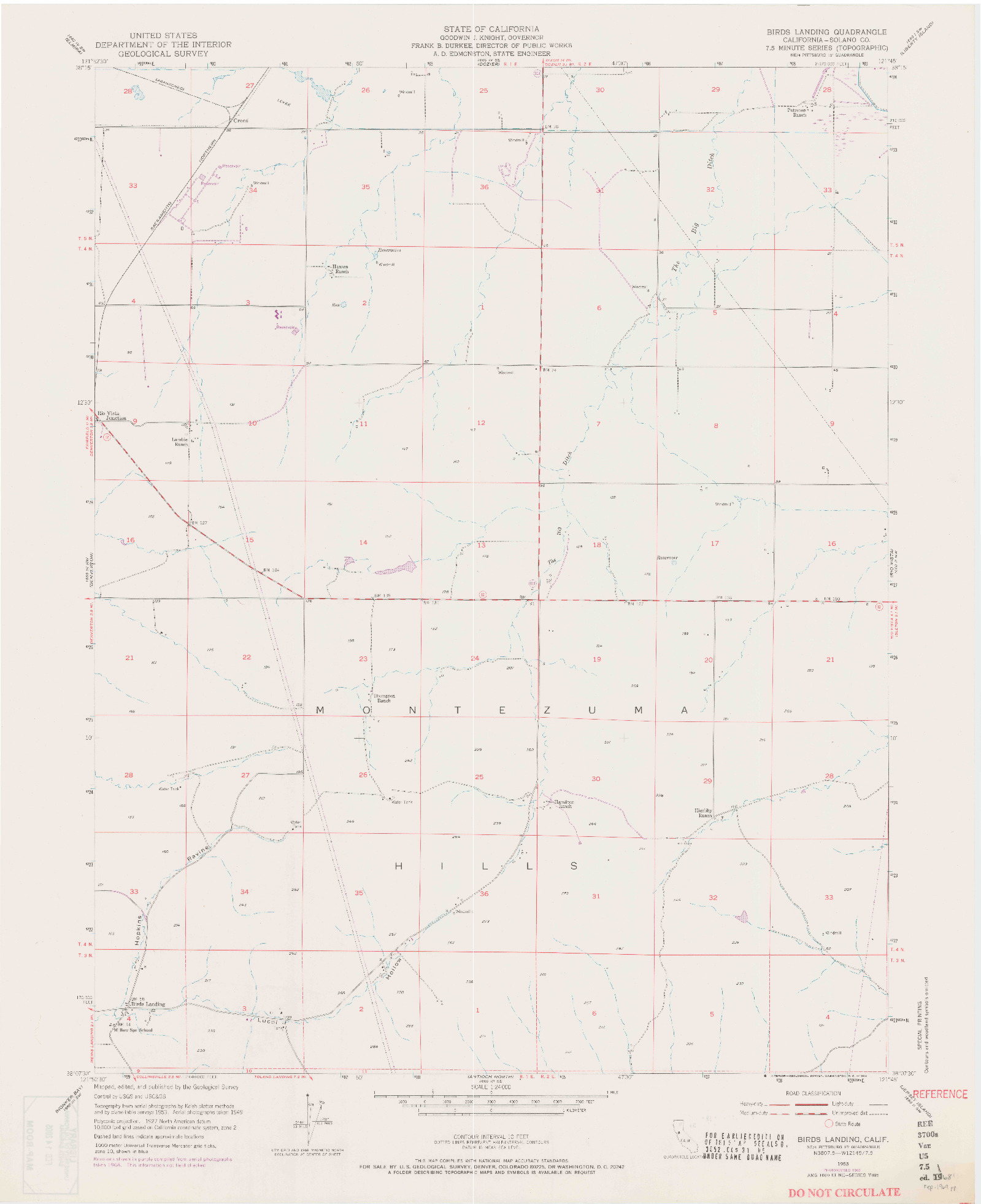 USGS 1:24000-SCALE QUADRANGLE FOR BIRDS LANDING, CA 1953