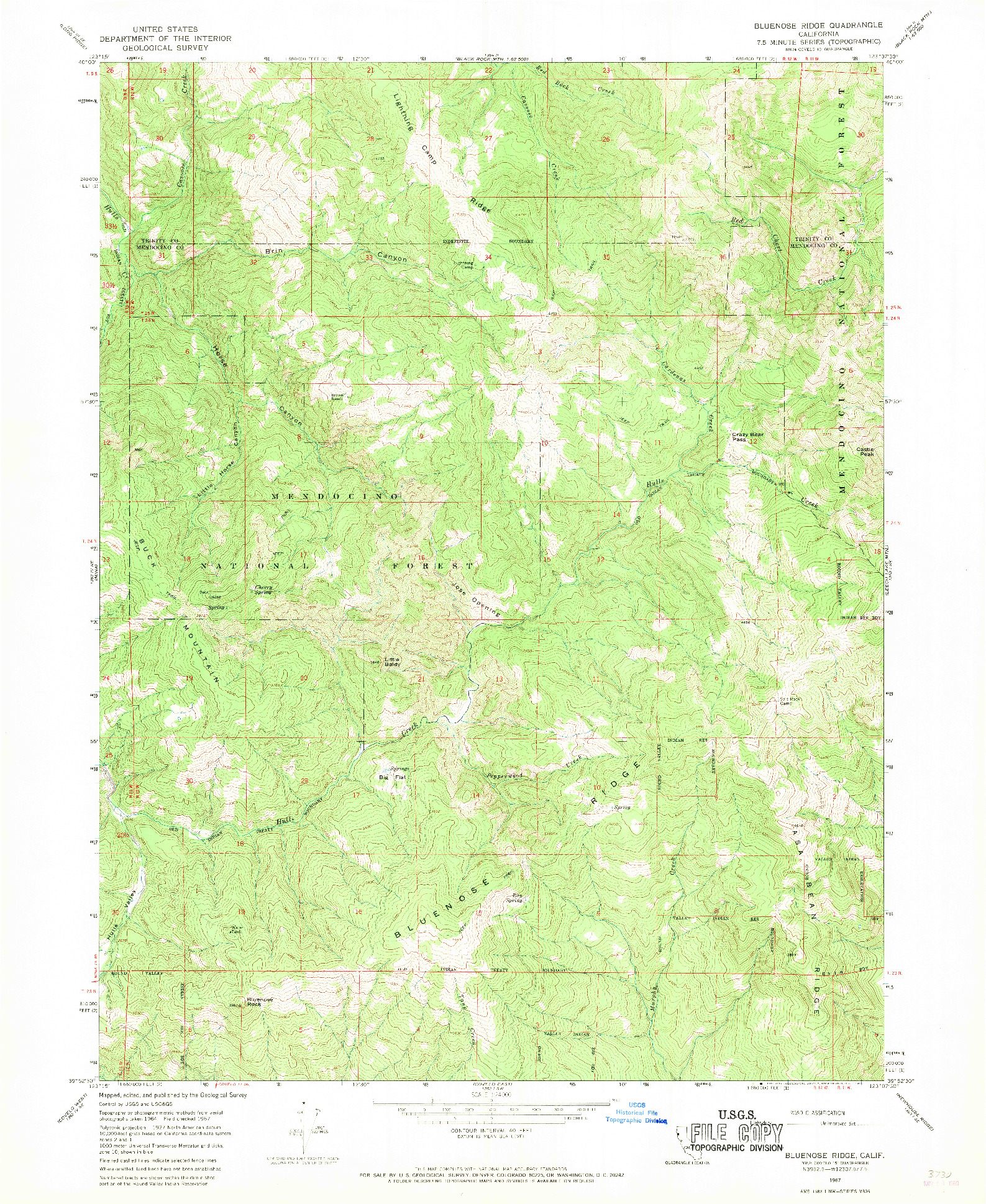 USGS 1:24000-SCALE QUADRANGLE FOR BLUENOSE RIDGE, CA 1967