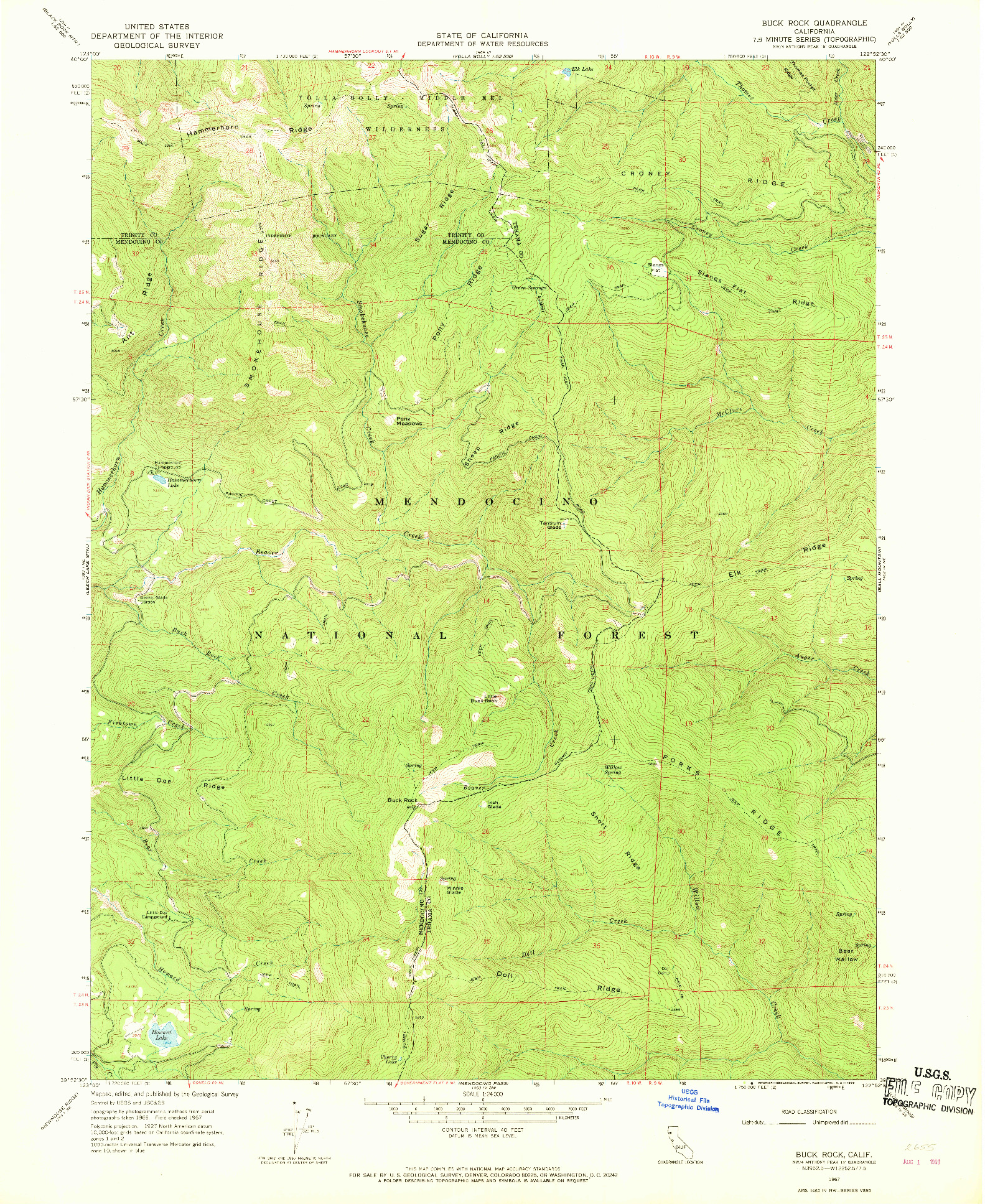 USGS 1:24000-SCALE QUADRANGLE FOR BUCK ROCK, CA 1967