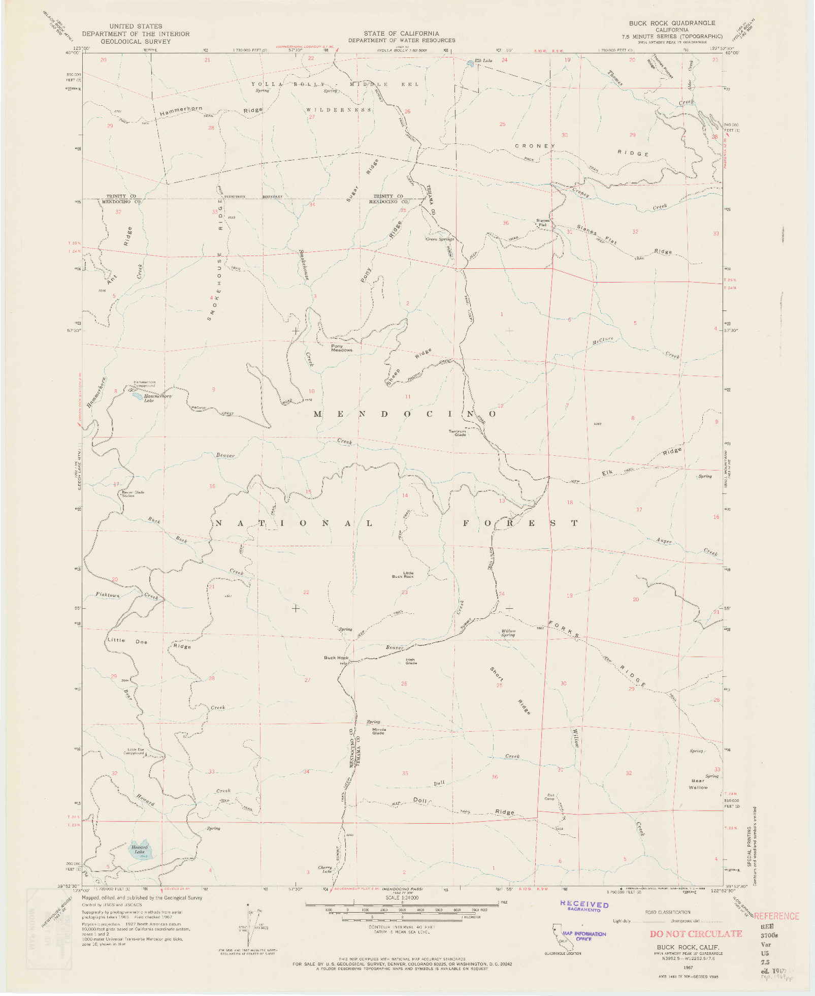USGS 1:24000-SCALE QUADRANGLE FOR BUCK ROCK, CA 1967