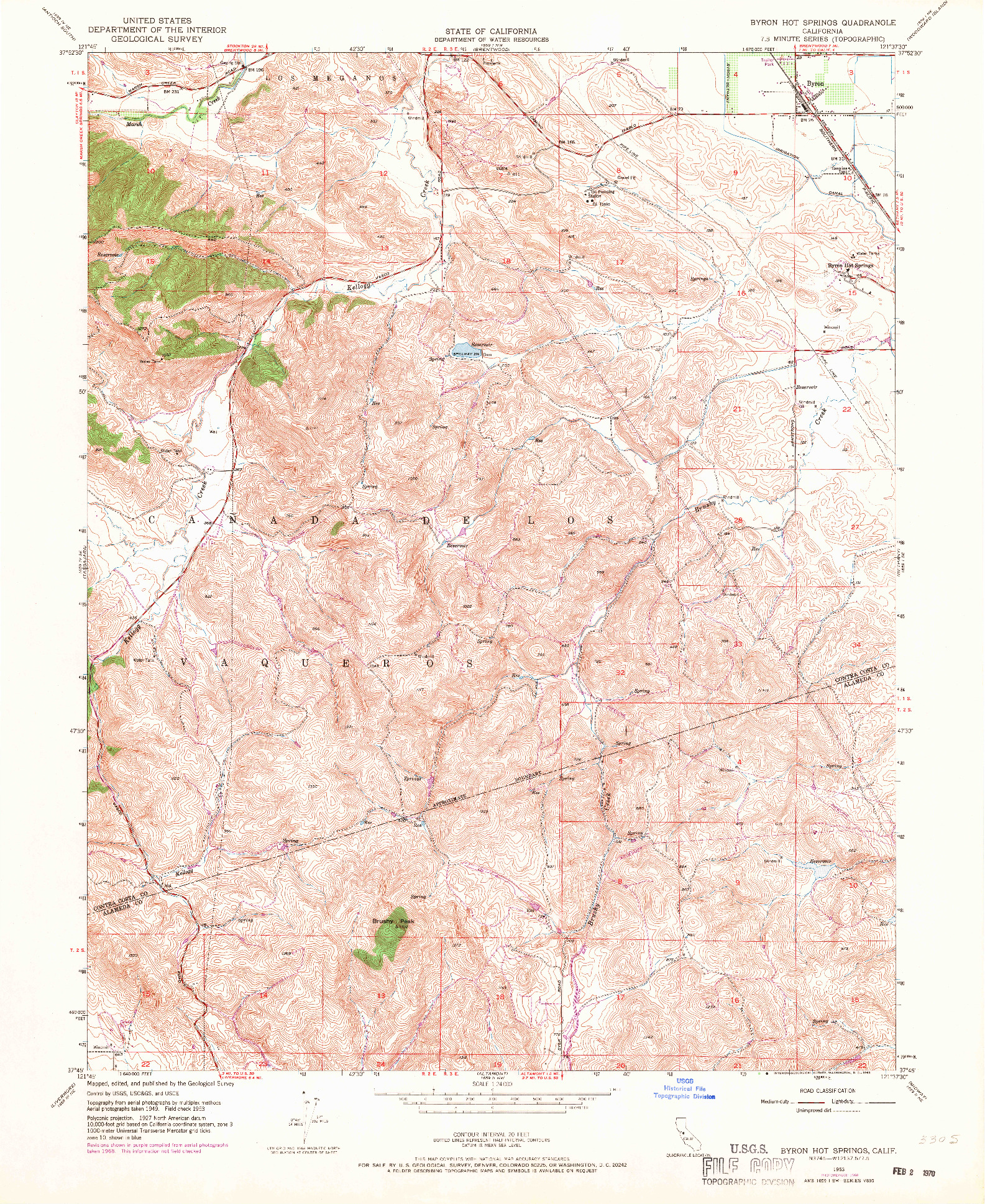 USGS 1:24000-SCALE QUADRANGLE FOR BYRON HOT SPRINGS, CA 1953