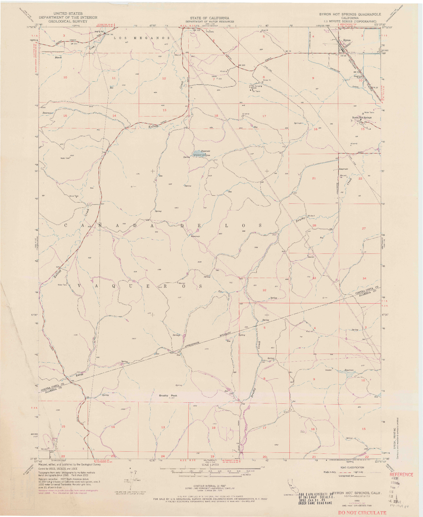 USGS 1:24000-SCALE QUADRANGLE FOR BYRON HOT SPRINGS, CA 1953