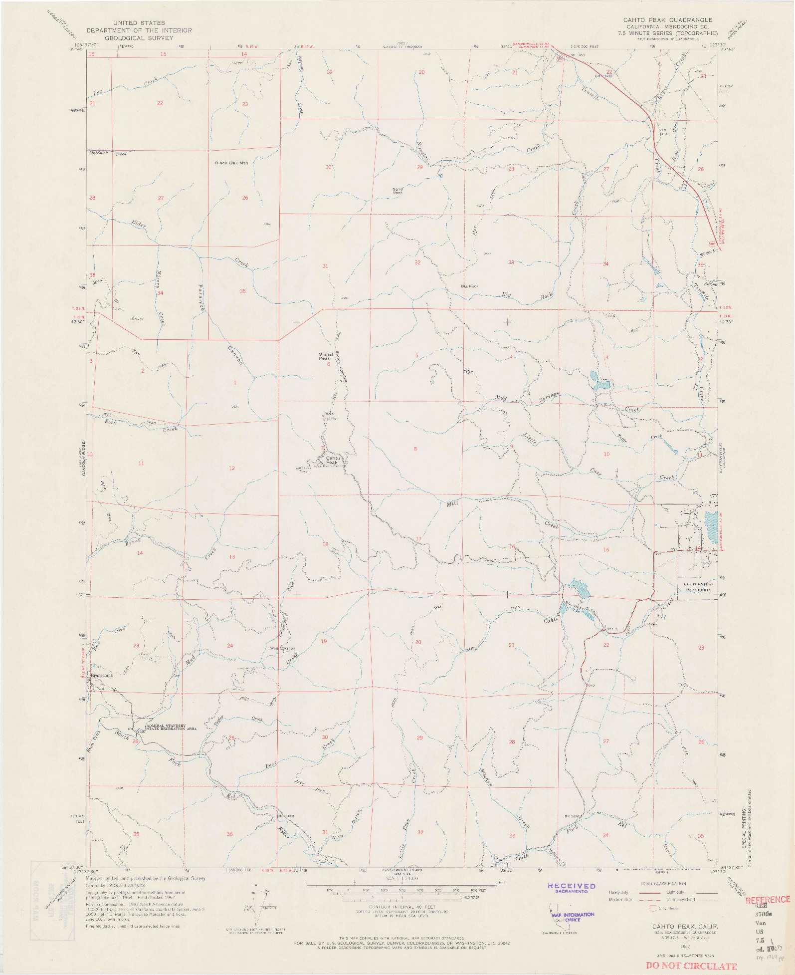 USGS 1:24000-SCALE QUADRANGLE FOR CAHTO PEAK, CA 1967