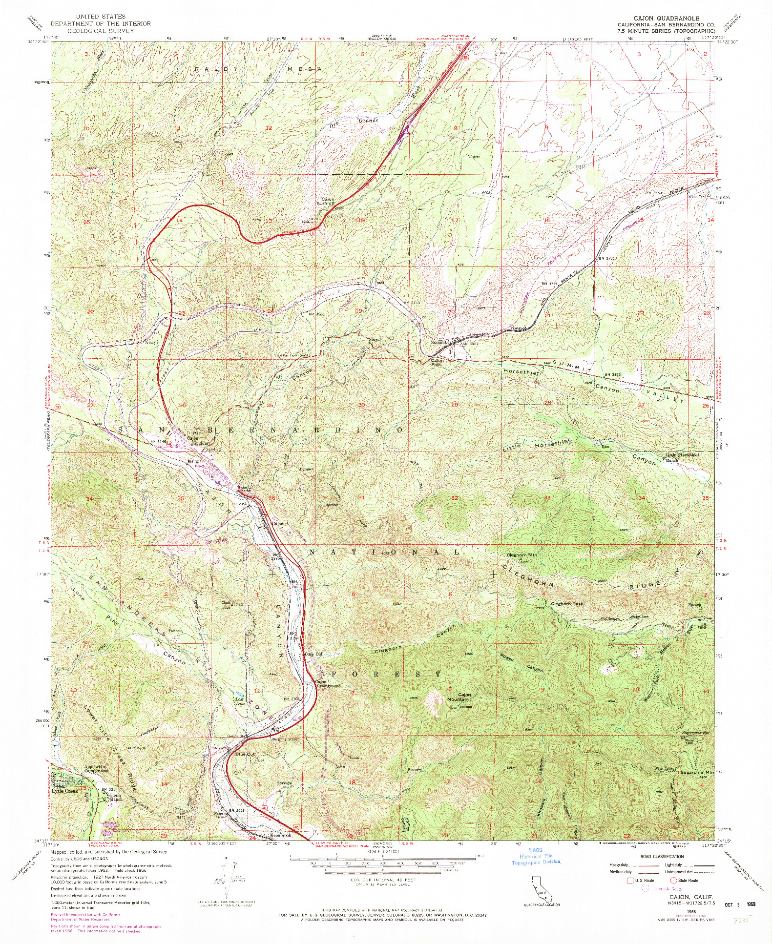 USGS 1:24000-SCALE QUADRANGLE FOR CAJON, CA 1956