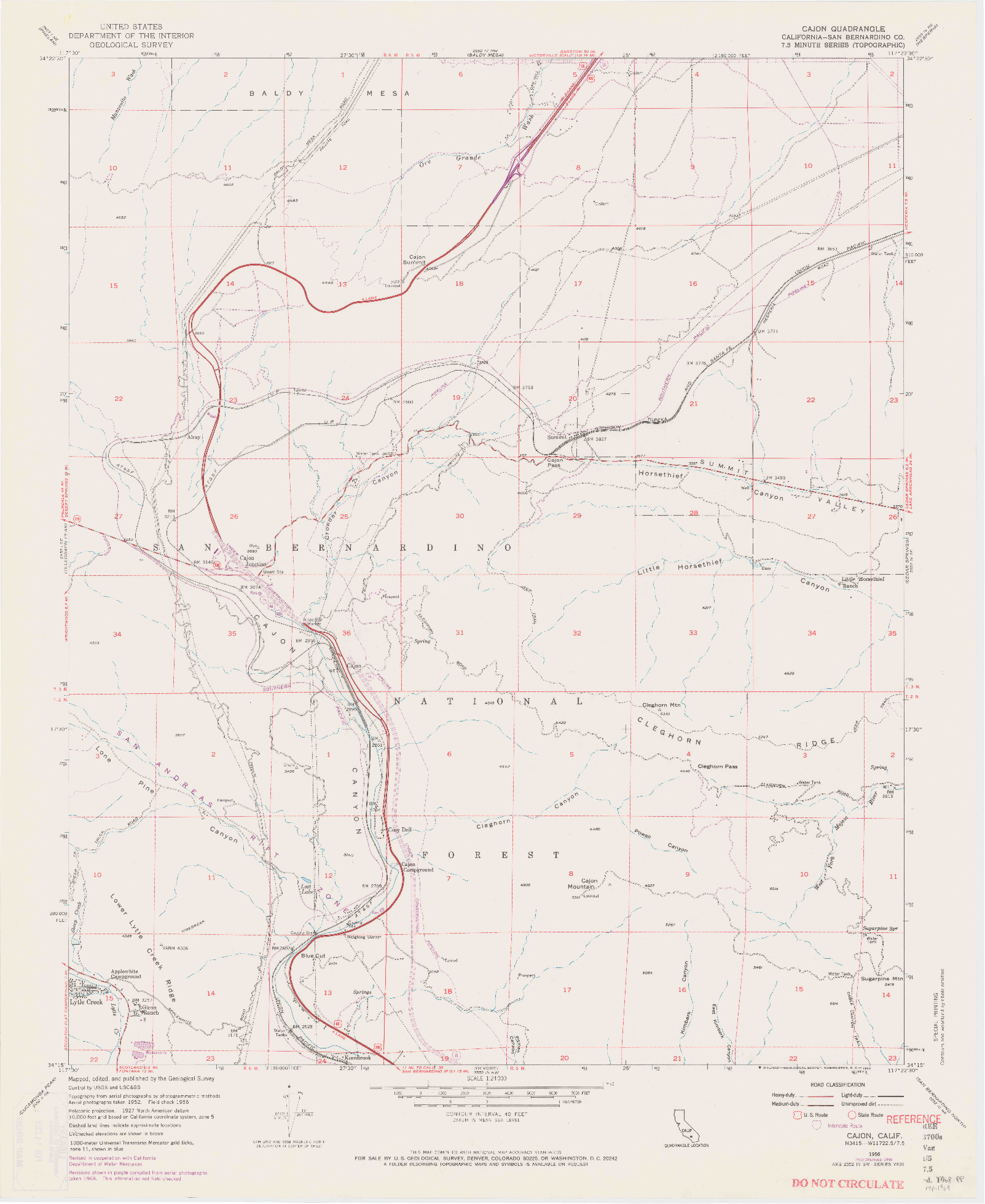 USGS 1:24000-SCALE QUADRANGLE FOR CAJON, CA 1956