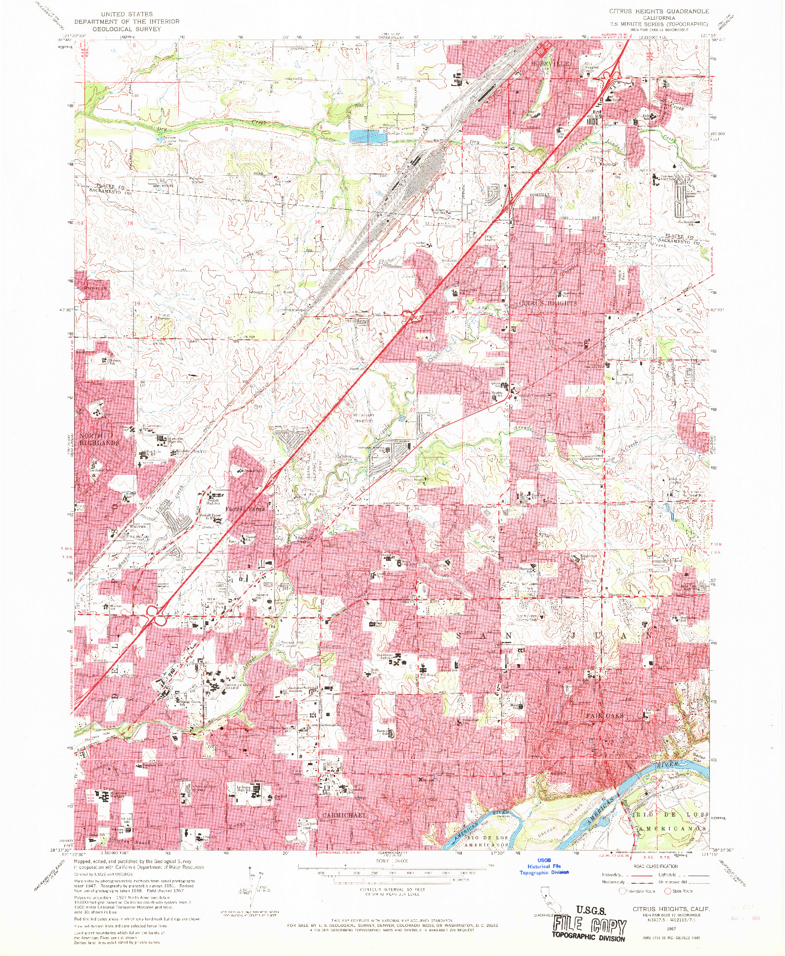 USGS 1:24000-SCALE QUADRANGLE FOR CITRUS HEIGHTS, CA 1967