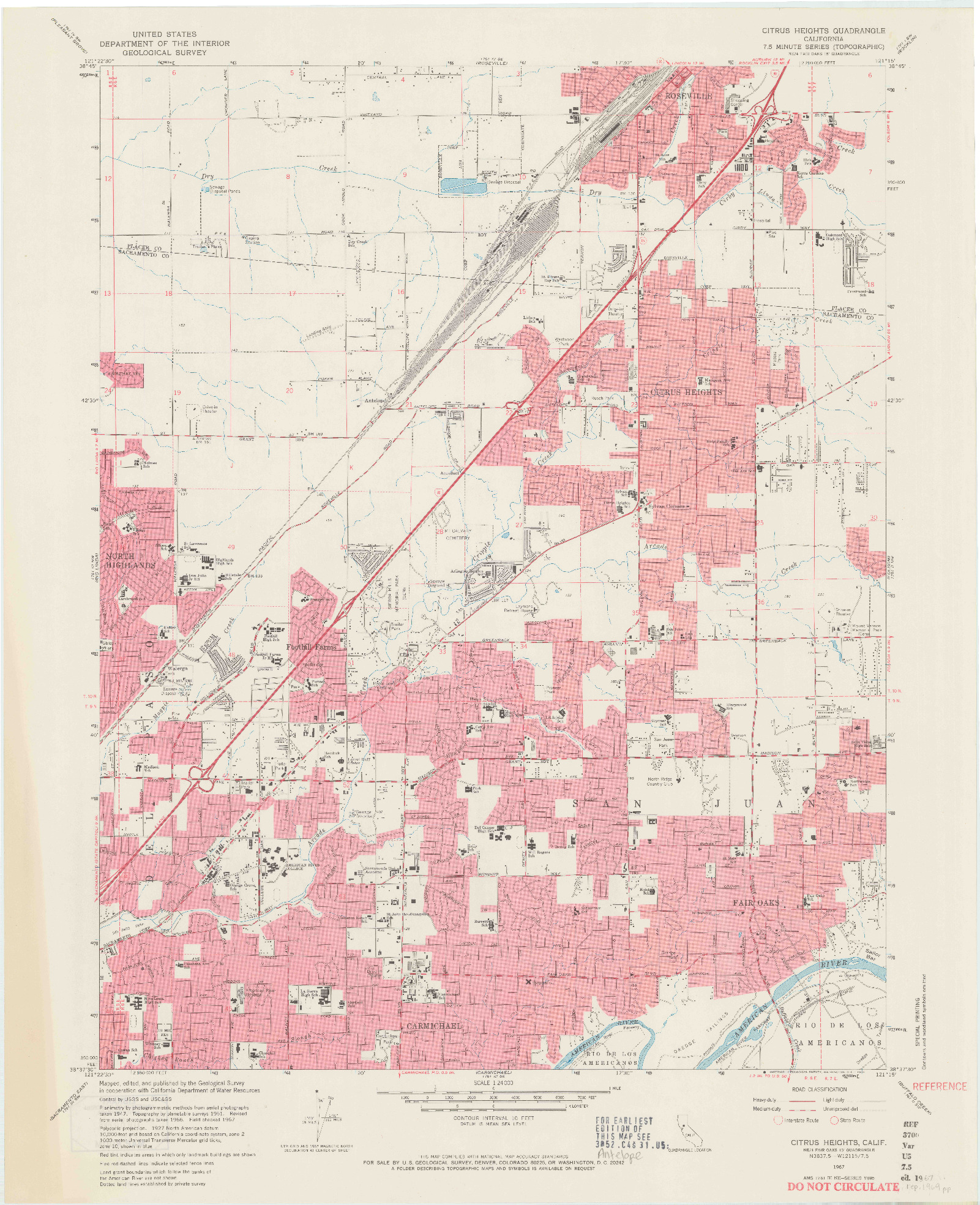 USGS 1:24000-SCALE QUADRANGLE FOR CITRUS HEIGHTS, CA 1967