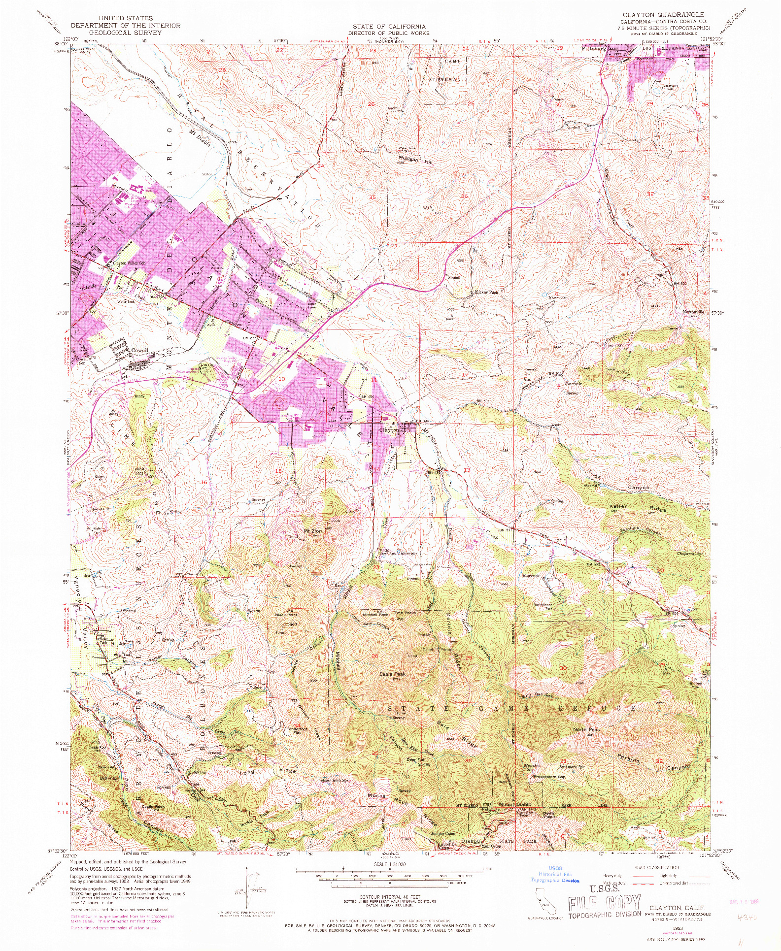 USGS 1:24000-SCALE QUADRANGLE FOR CLAYTON, CA 1953