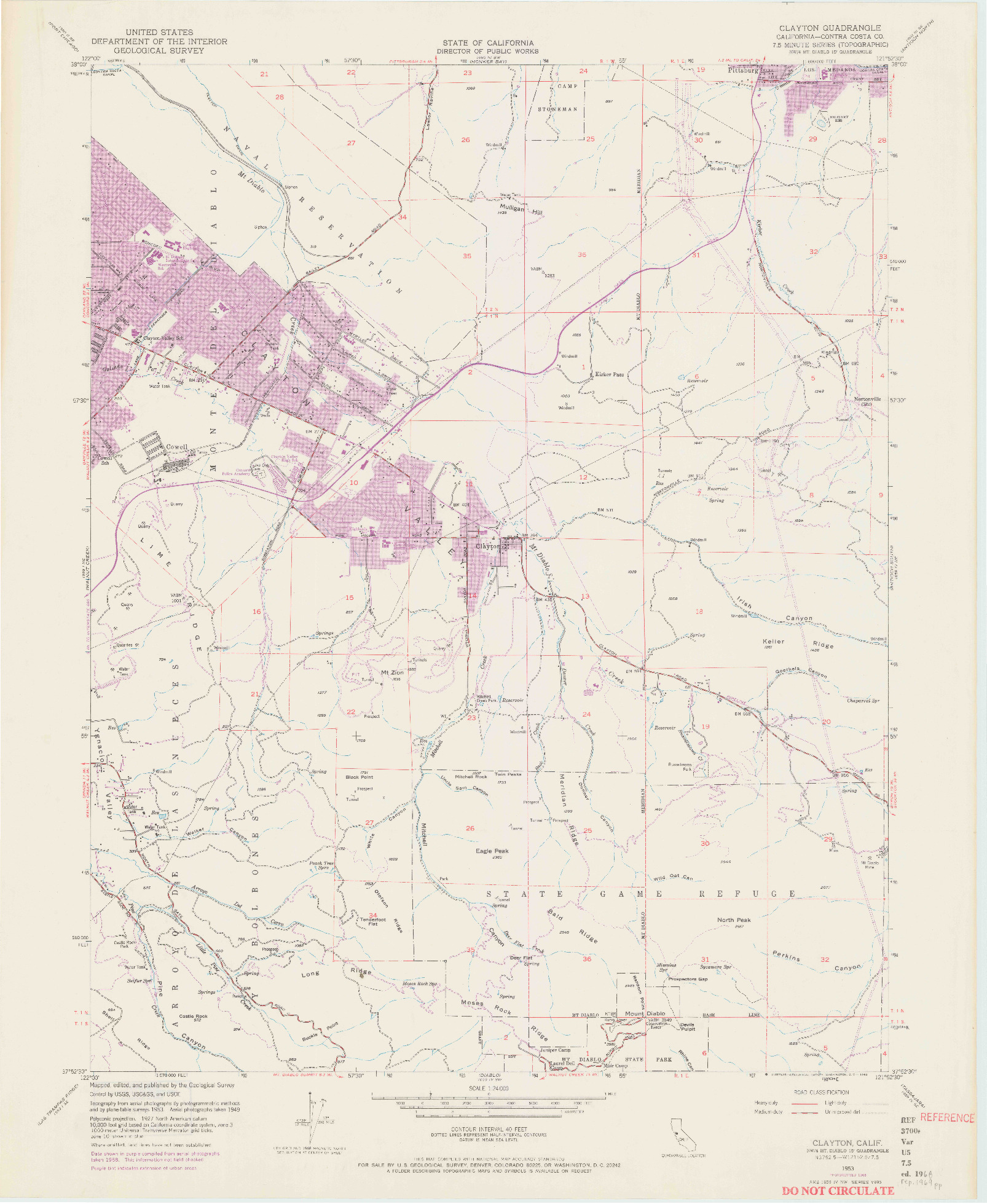 USGS 1:24000-SCALE QUADRANGLE FOR CLAYTON, CA 1953