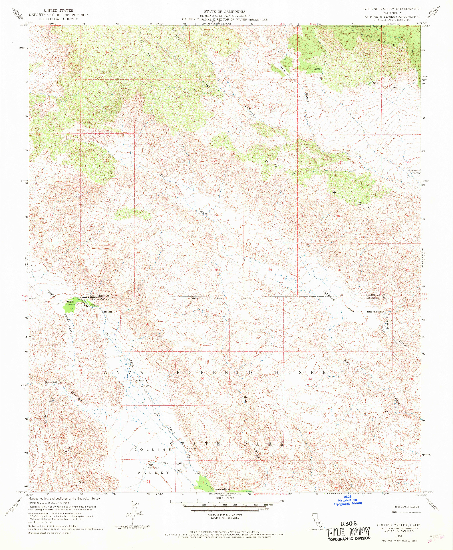 USGS 1:24000-SCALE QUADRANGLE FOR COLLINS VALLEY, CA 1959