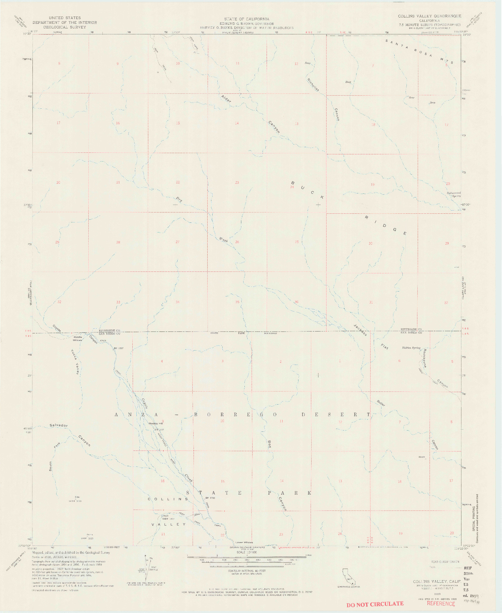 USGS 1:24000-SCALE QUADRANGLE FOR COLLINS VALLEY, CA 1959