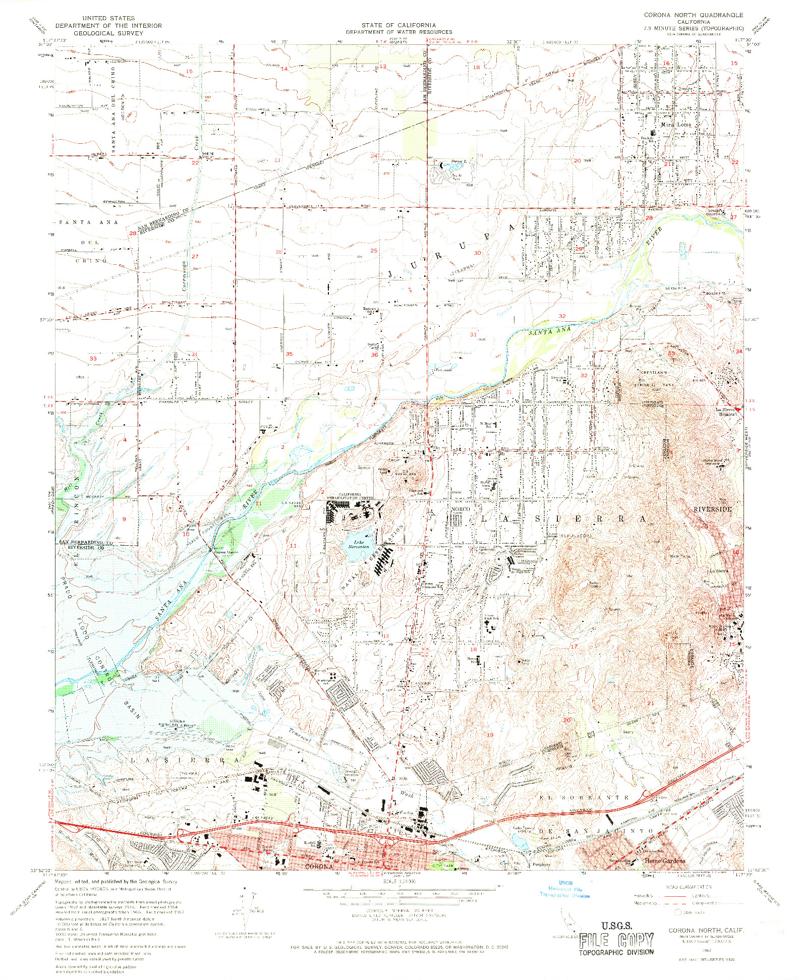 USGS 1:24000-SCALE QUADRANGLE FOR CORONA NORTH, CA 1967