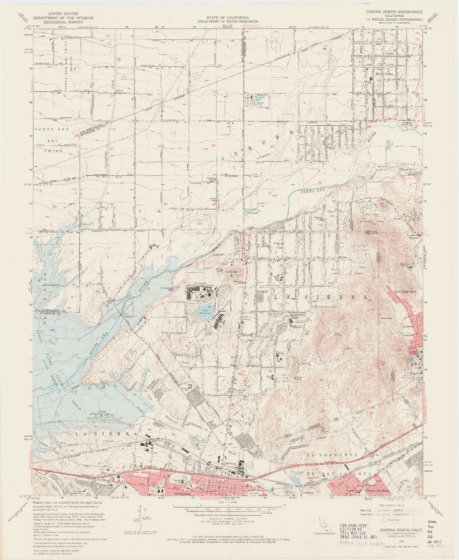 USGS 1:24000-SCALE QUADRANGLE FOR CORONA NORTH, CA 1967