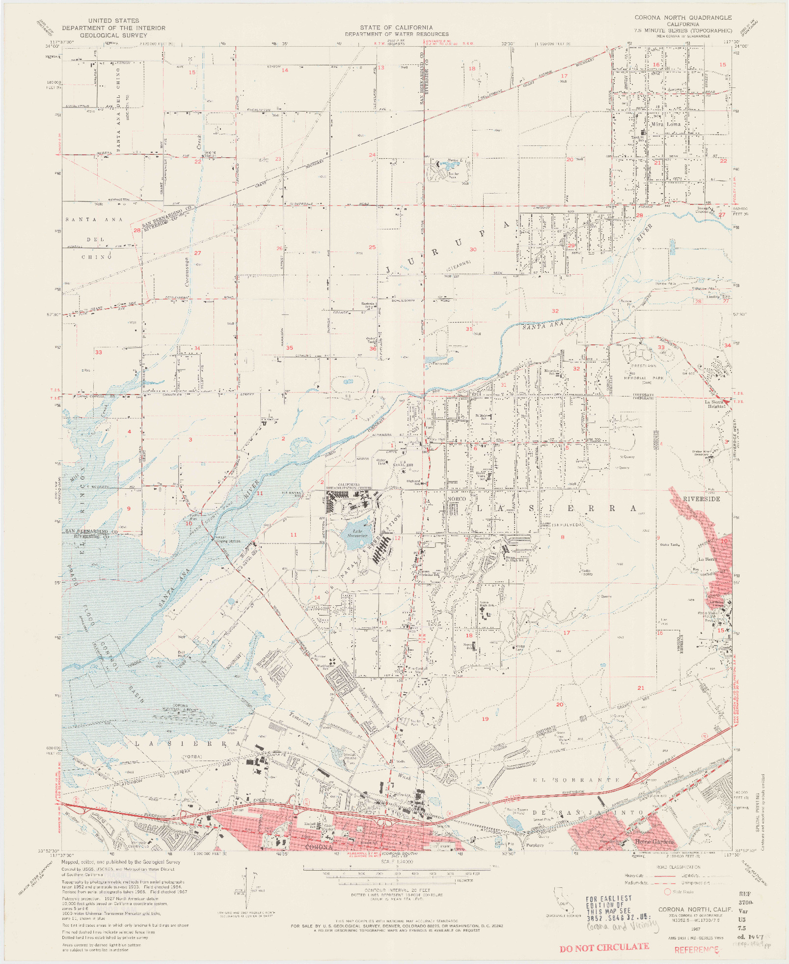 USGS 1:24000-SCALE QUADRANGLE FOR CORONA NORTH, CA 1967