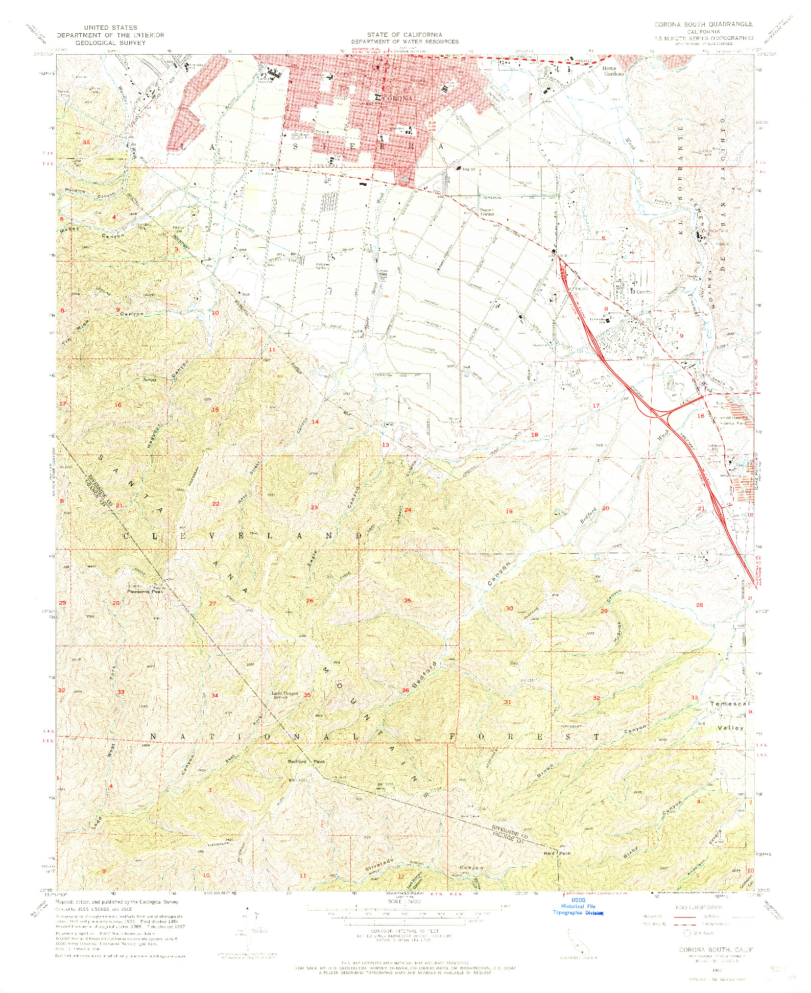 USGS 1:24000-SCALE QUADRANGLE FOR CORONA SOUTH, CA 1967