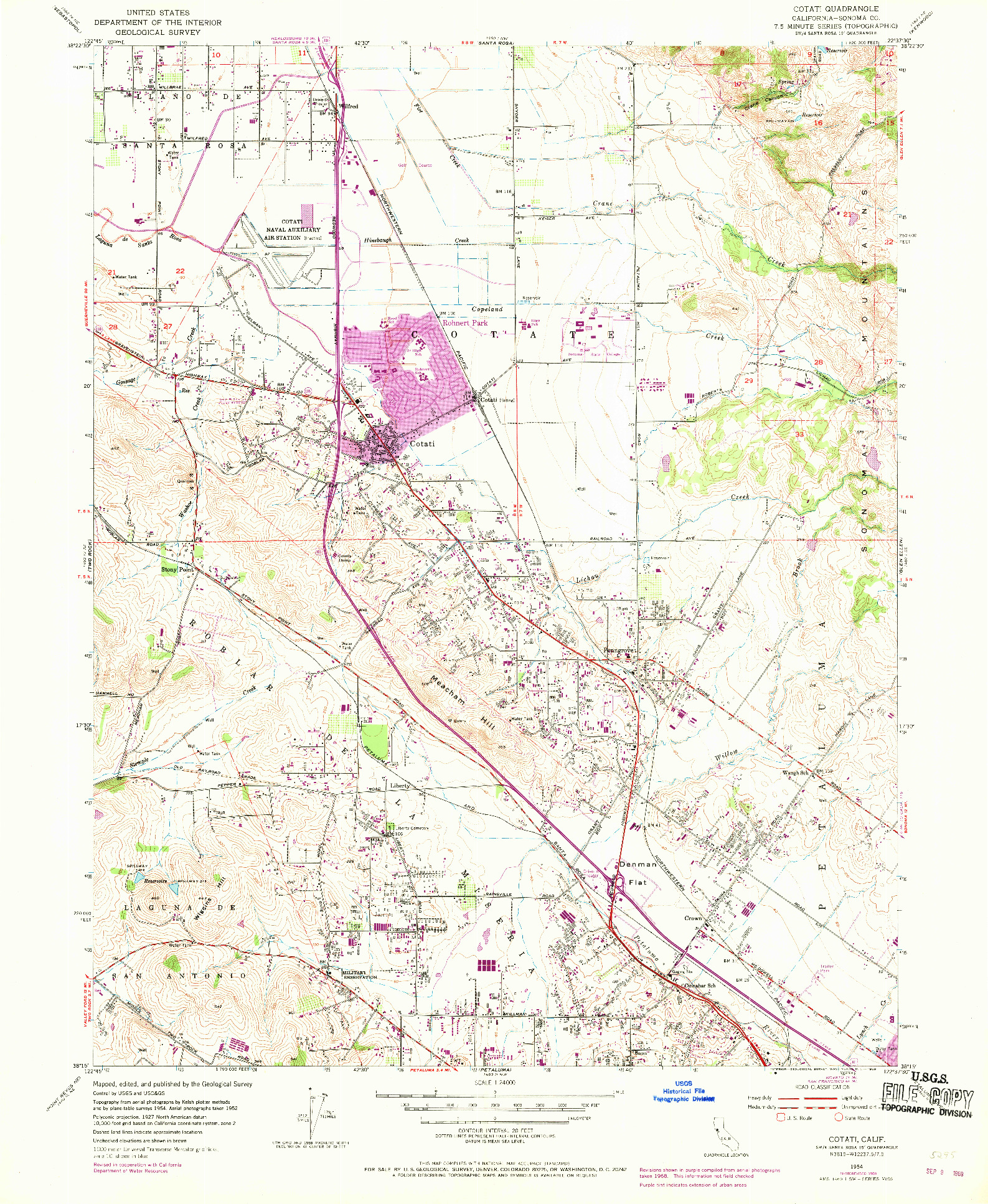 USGS 1:24000-SCALE QUADRANGLE FOR COTATI, CA 1954