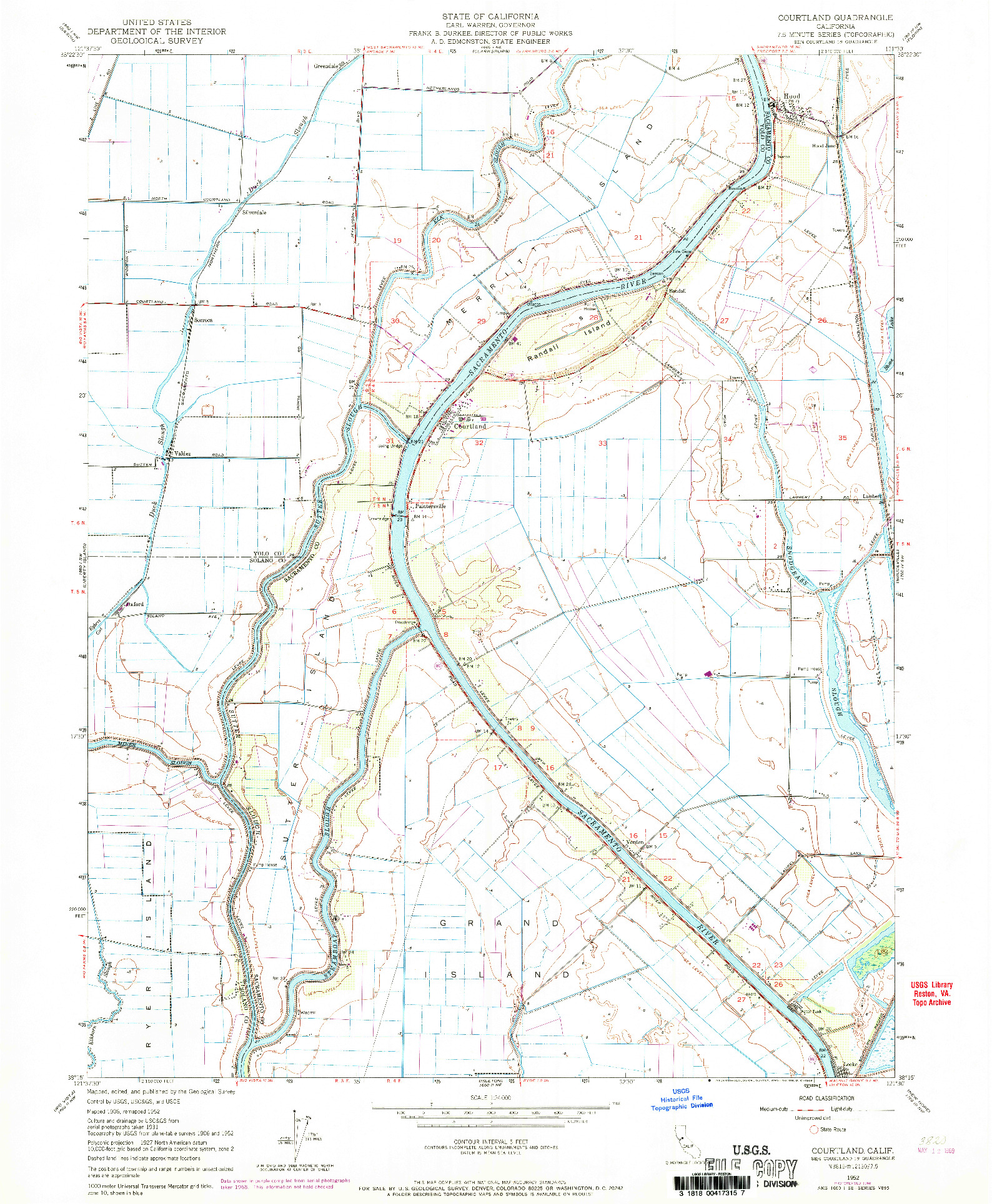 USGS 1:24000-SCALE QUADRANGLE FOR COURTLAND, CA 1952