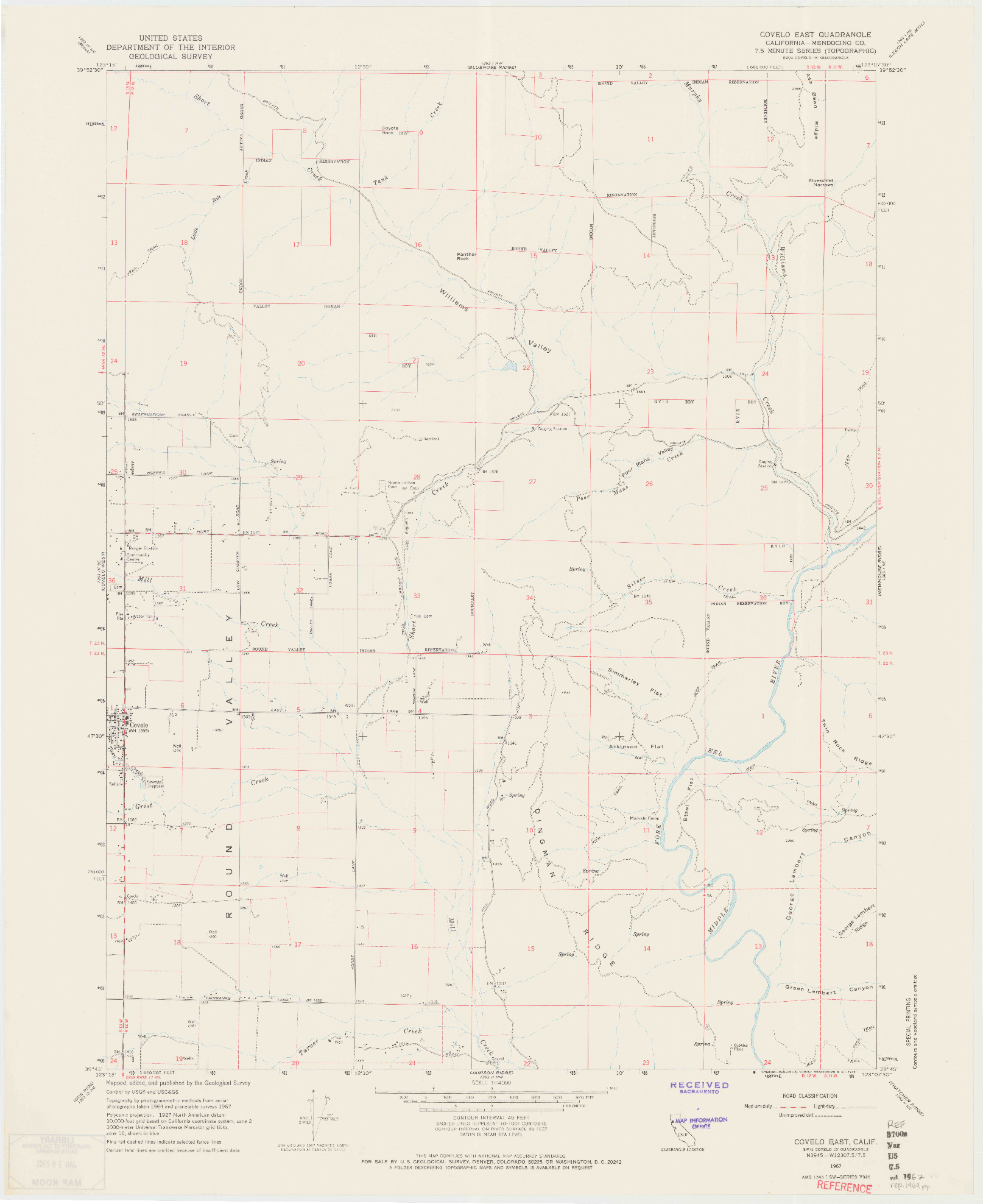 USGS 1:24000-SCALE QUADRANGLE FOR COVELO EAST, CA 1967