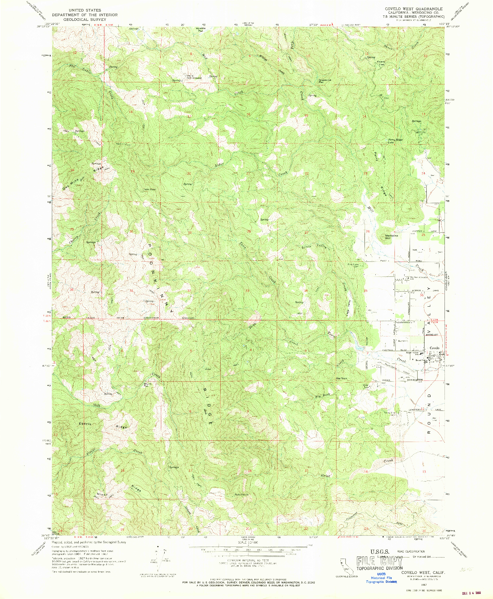 USGS 1:24000-SCALE QUADRANGLE FOR COVELO WEST, CA 1967