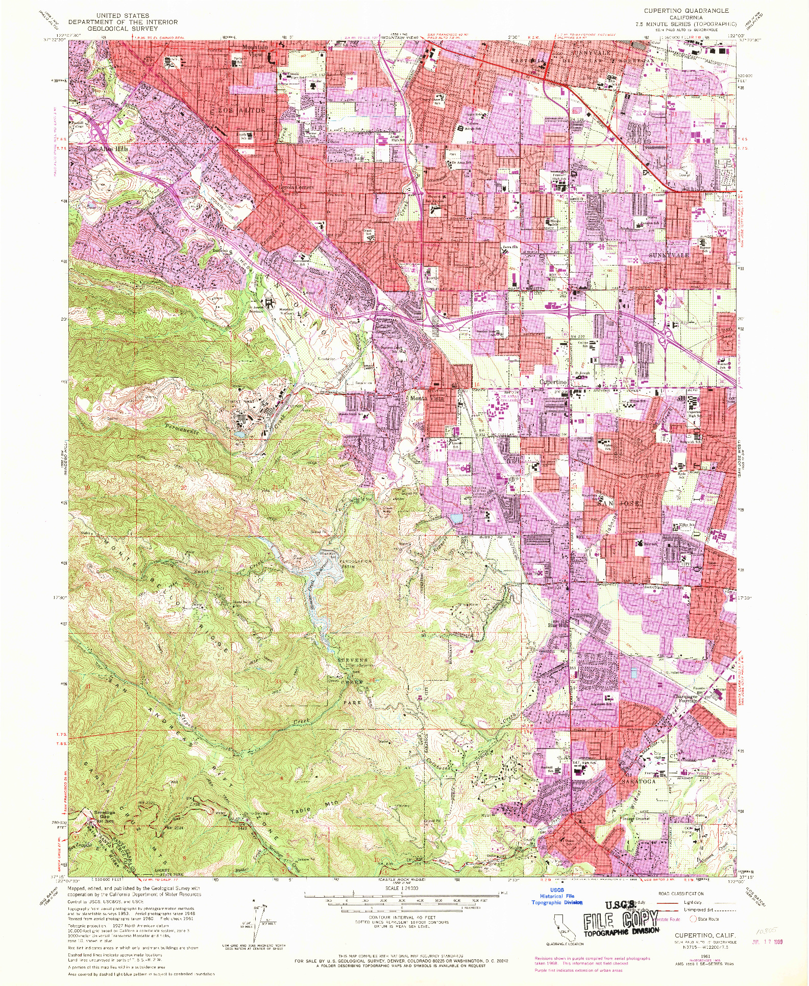 USGS 1:24000-SCALE QUADRANGLE FOR CUPERTINO, CA 1961