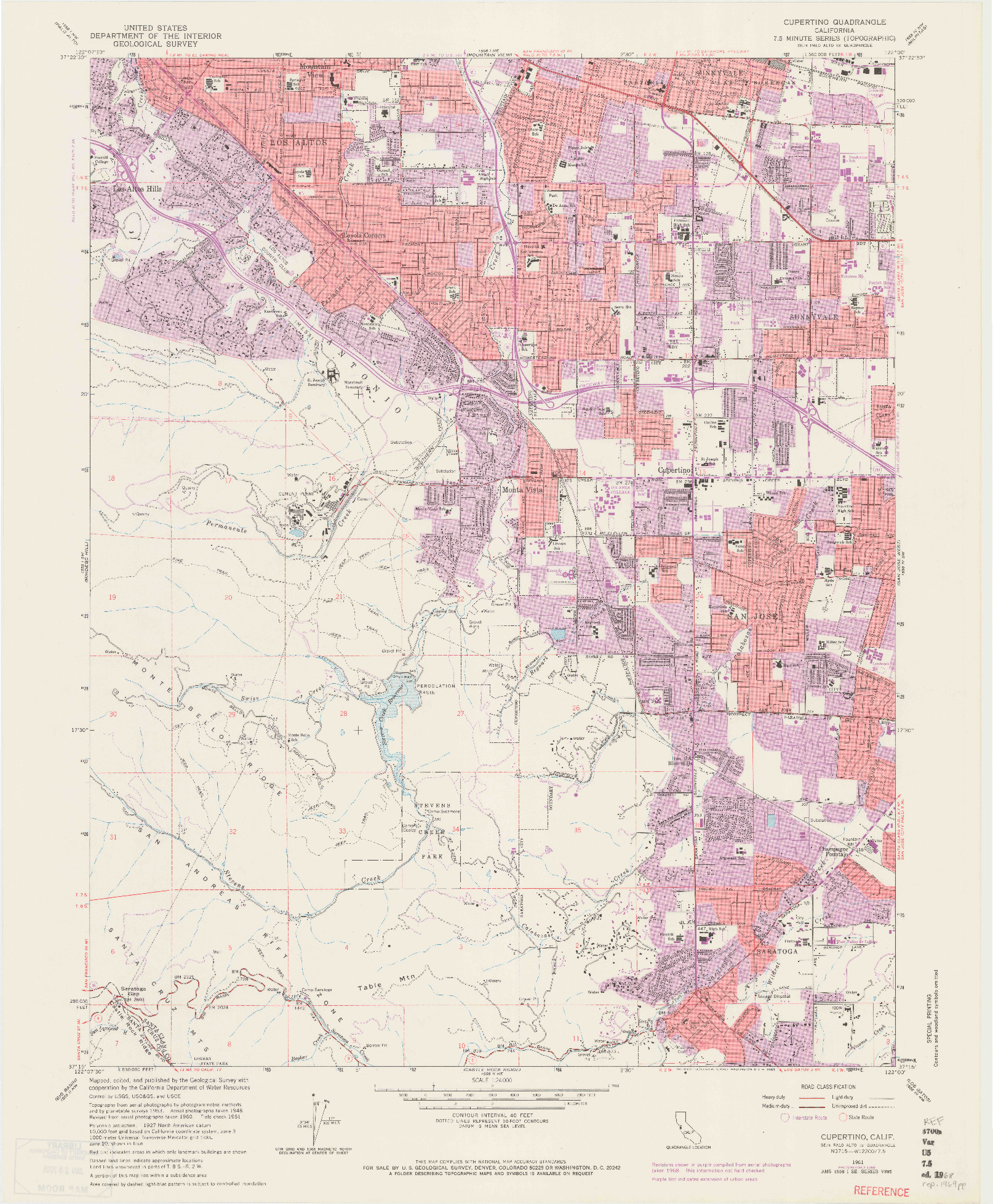 USGS 1:24000-SCALE QUADRANGLE FOR CUPERTINO, CA 1961