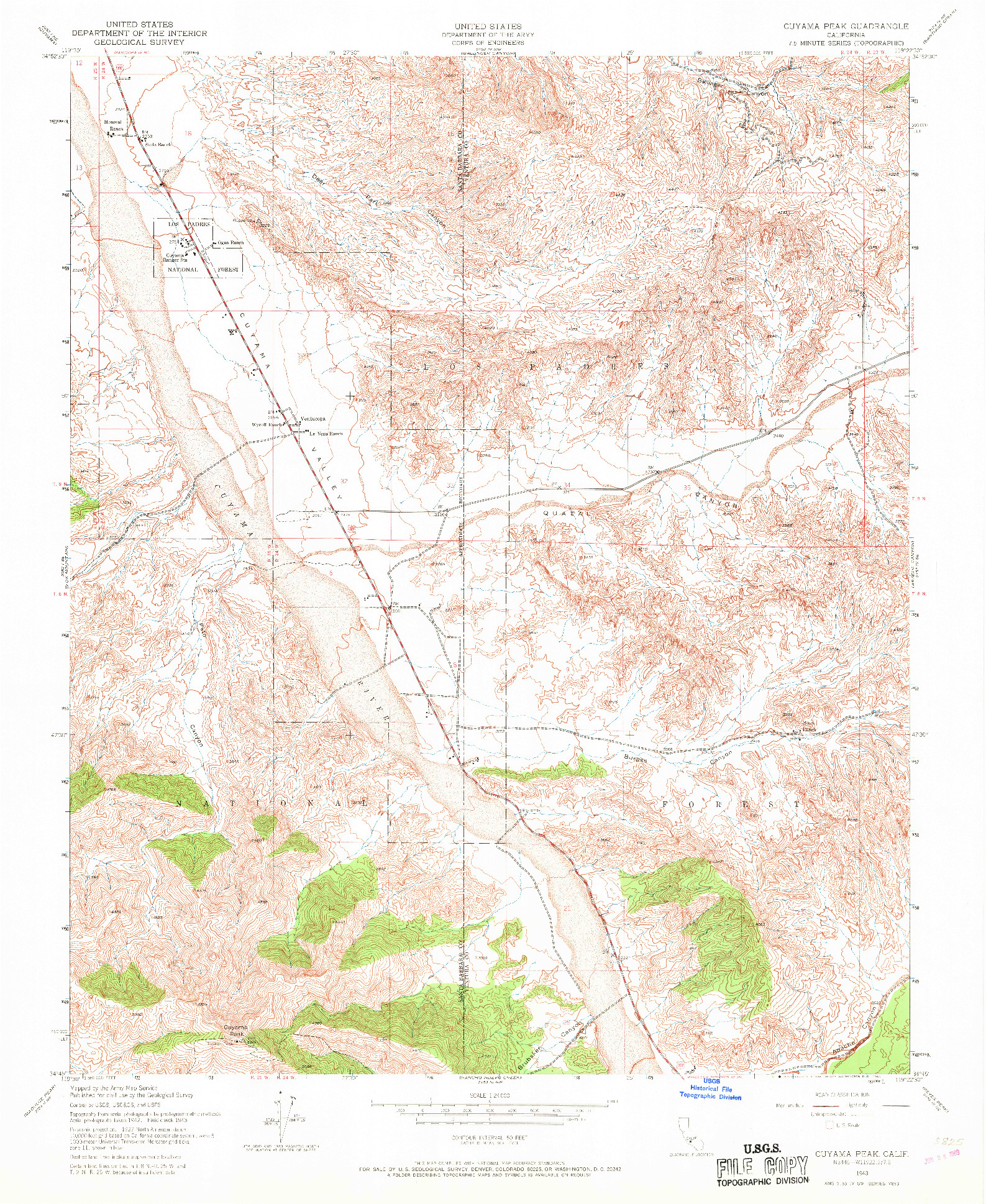 USGS 1:24000-SCALE QUADRANGLE FOR CUYAMA PEAK, CA 1943