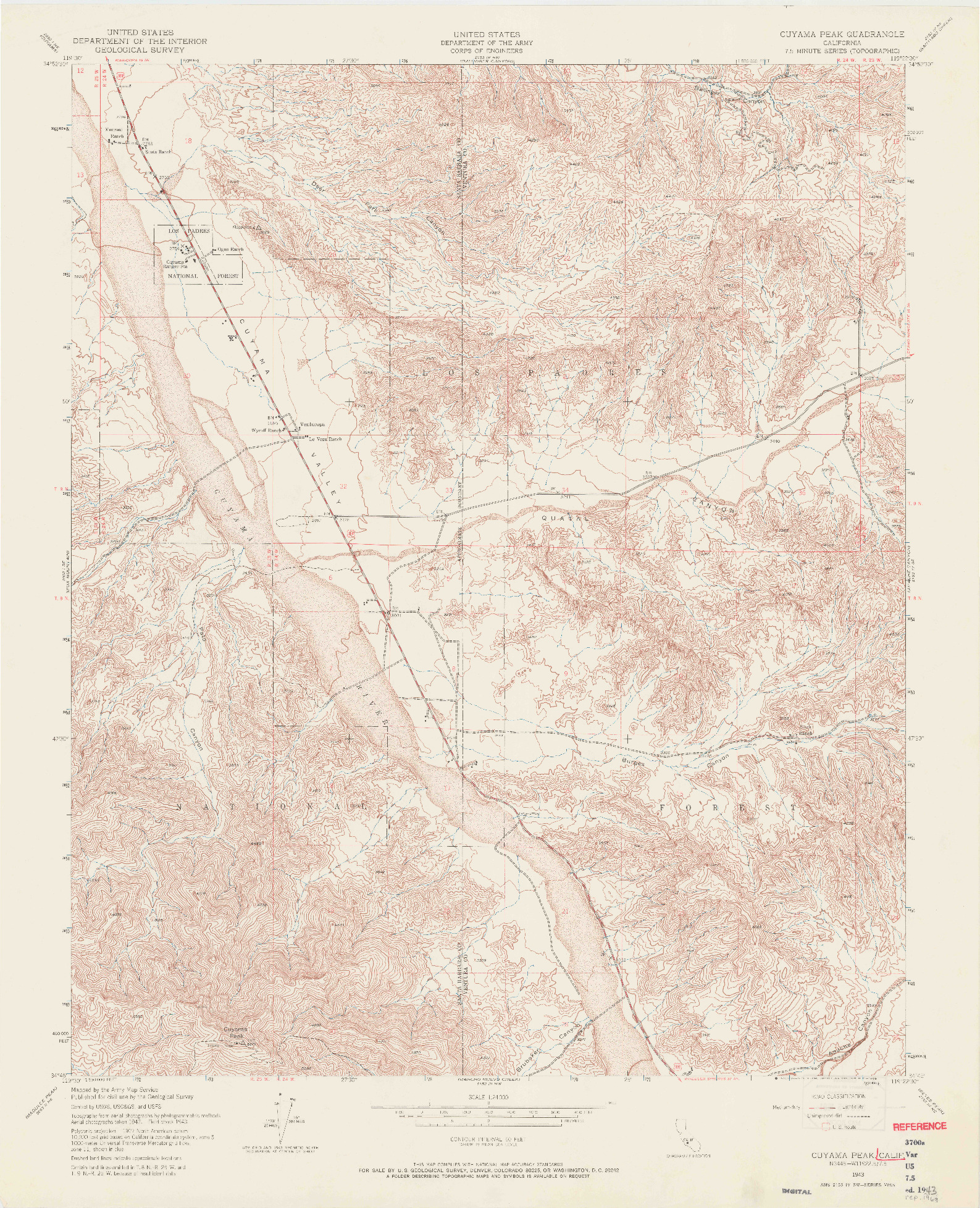 USGS 1:24000-SCALE QUADRANGLE FOR CUYAMA PEAK, CA 1943