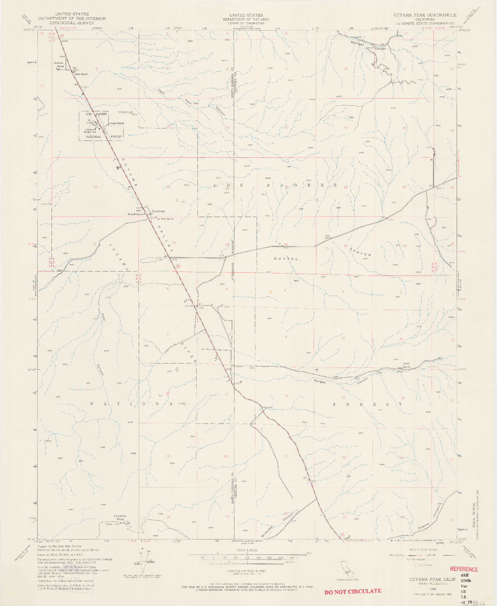 USGS 1:24000-SCALE QUADRANGLE FOR CUYAMA PEAK, CA 1943