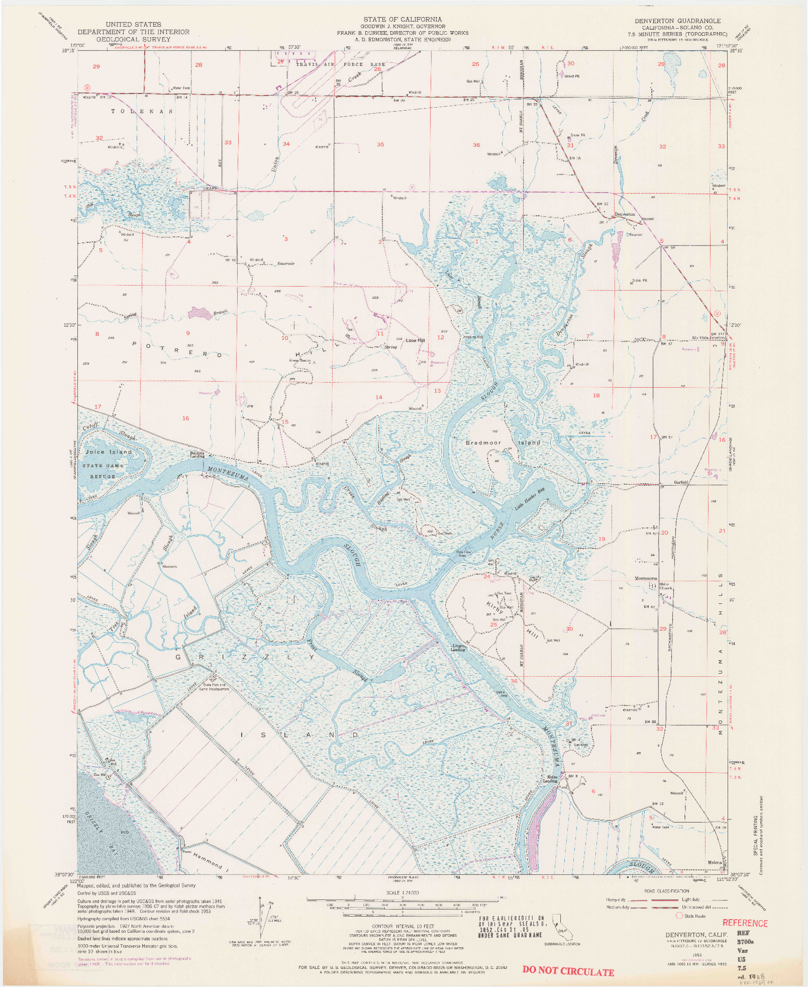 USGS 1:24000-SCALE QUADRANGLE FOR DENVERTON, CA 1953