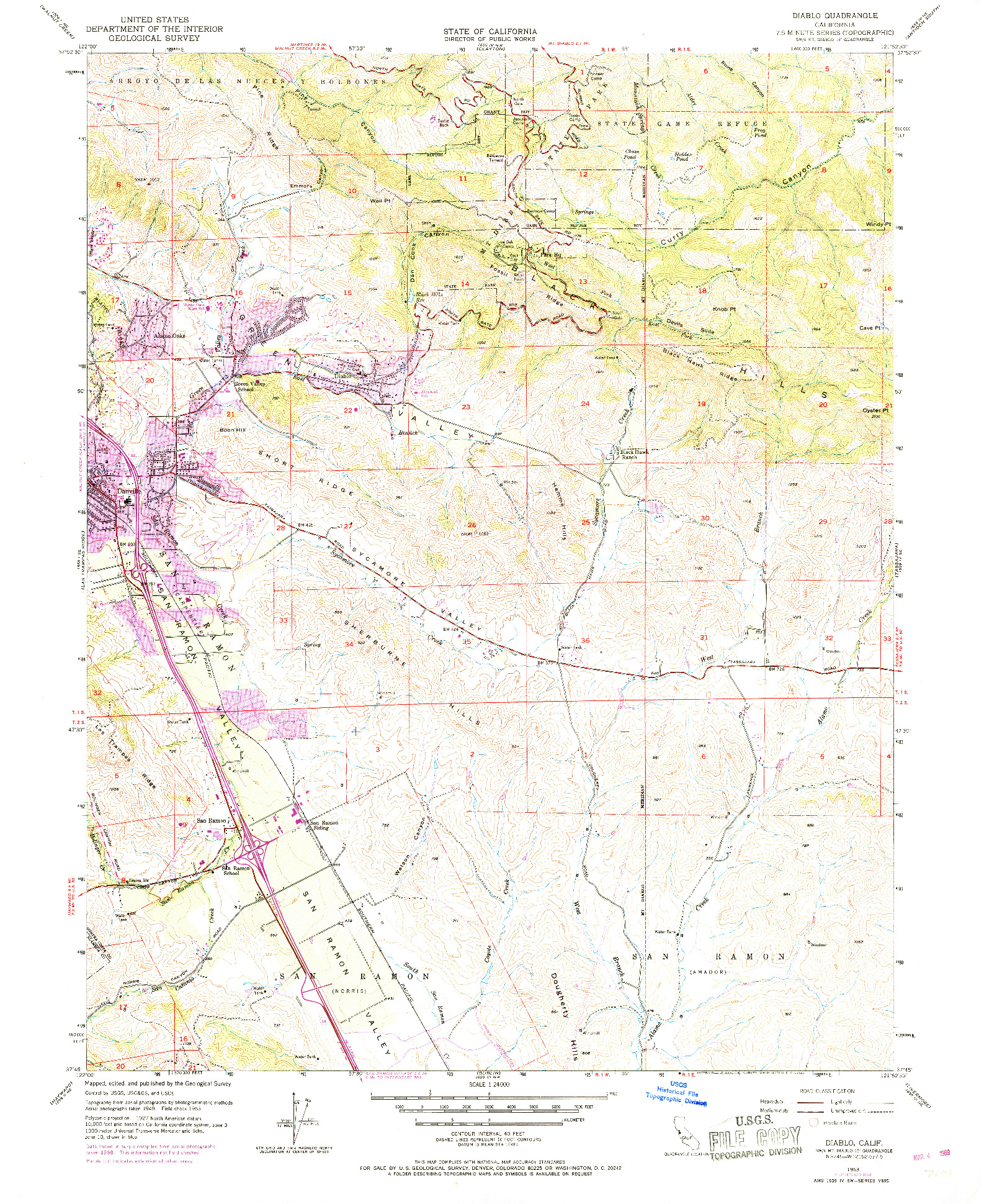 USGS 1:24000-SCALE QUADRANGLE FOR DIABLO, CA 1953