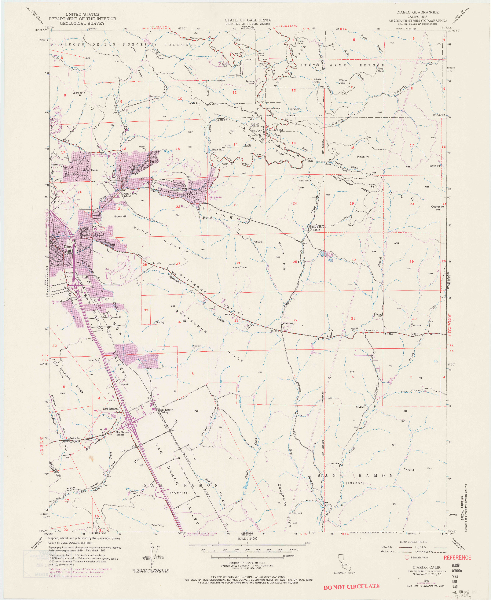 USGS 1:24000-SCALE QUADRANGLE FOR DIABLO, CA 1953