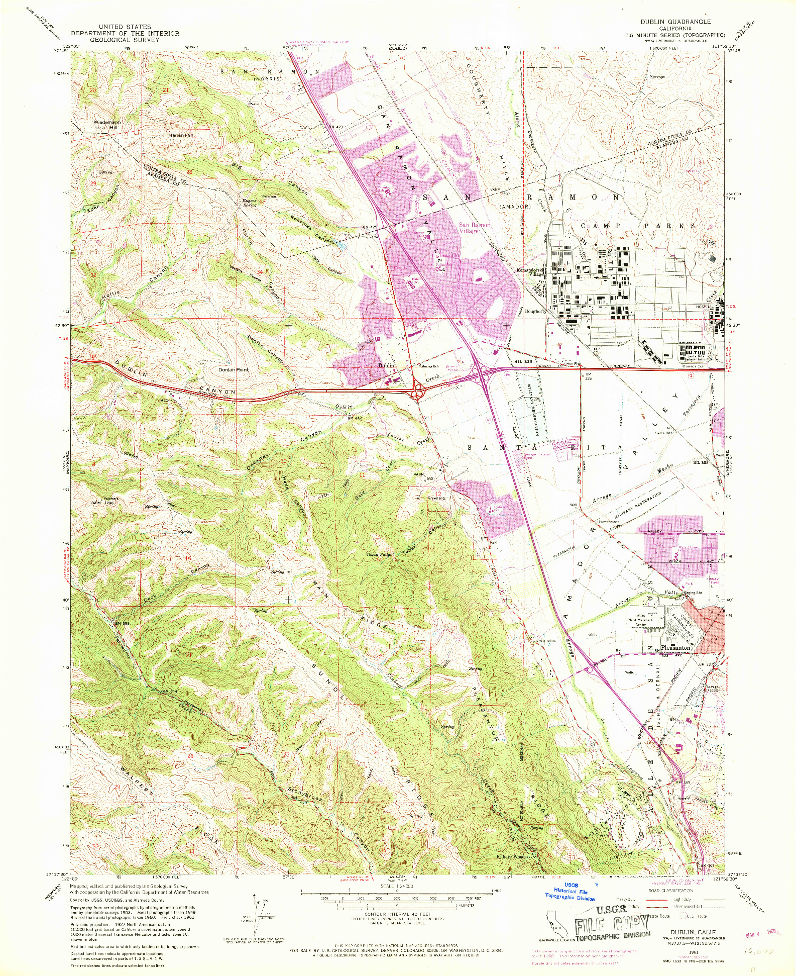 USGS 1:24000-SCALE QUADRANGLE FOR DUBLIN, CA 1961