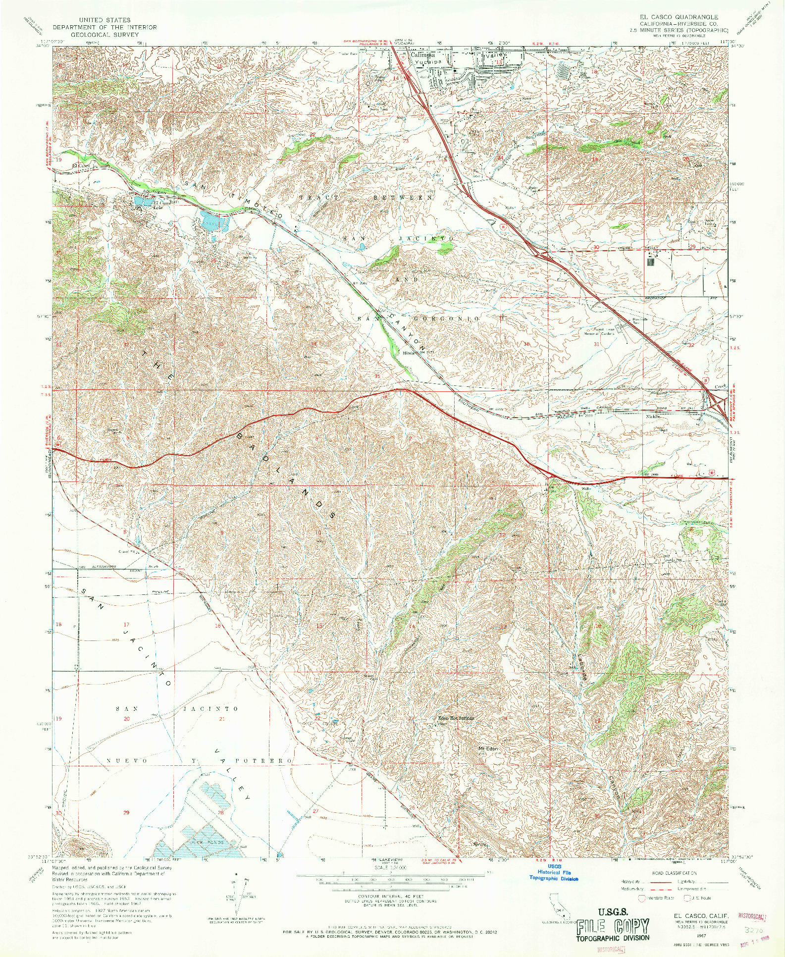 USGS 1:24000-SCALE QUADRANGLE FOR EL CASCO, CA 1967