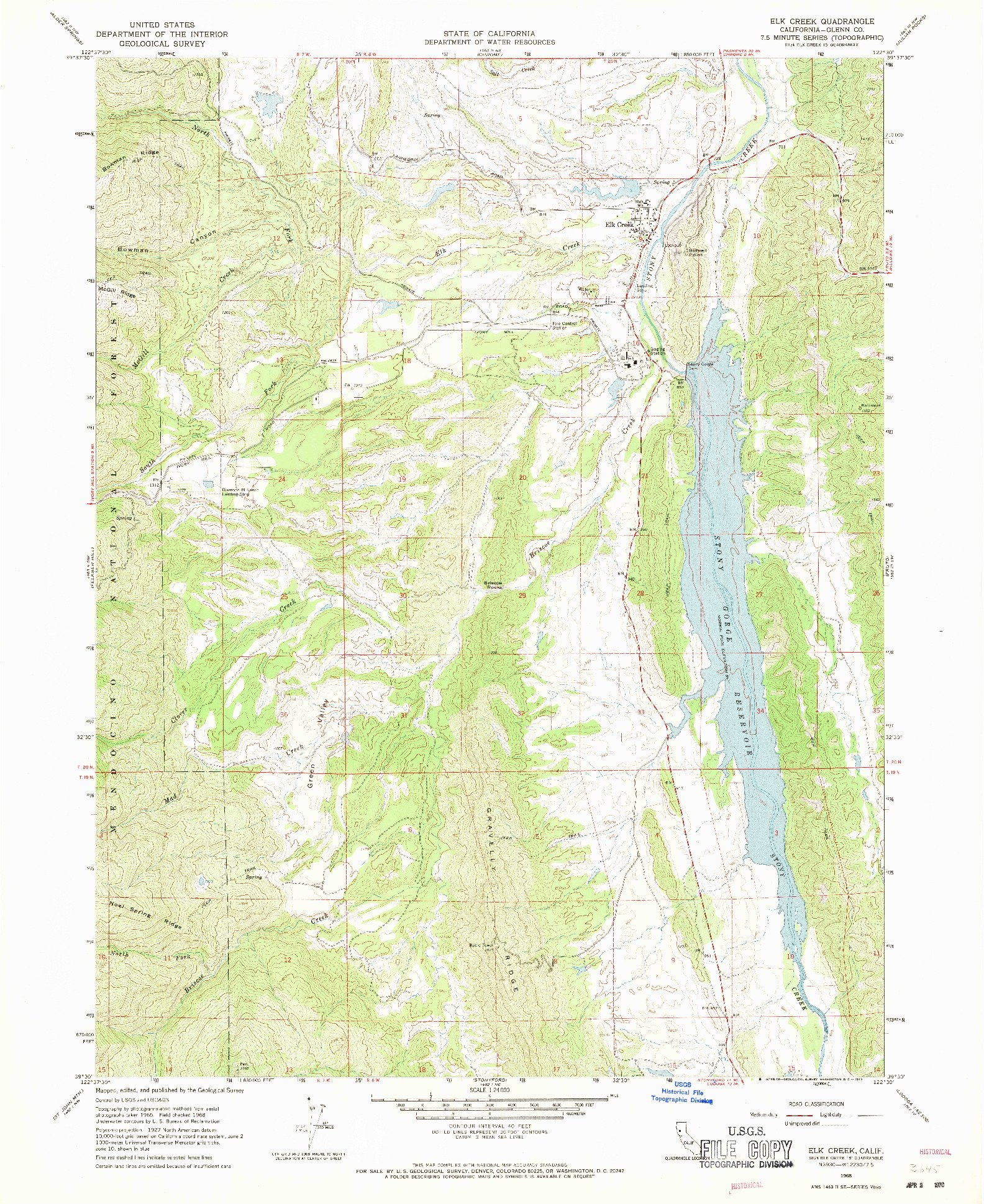USGS 1:24000-SCALE QUADRANGLE FOR ELK CREEK, CA 1968