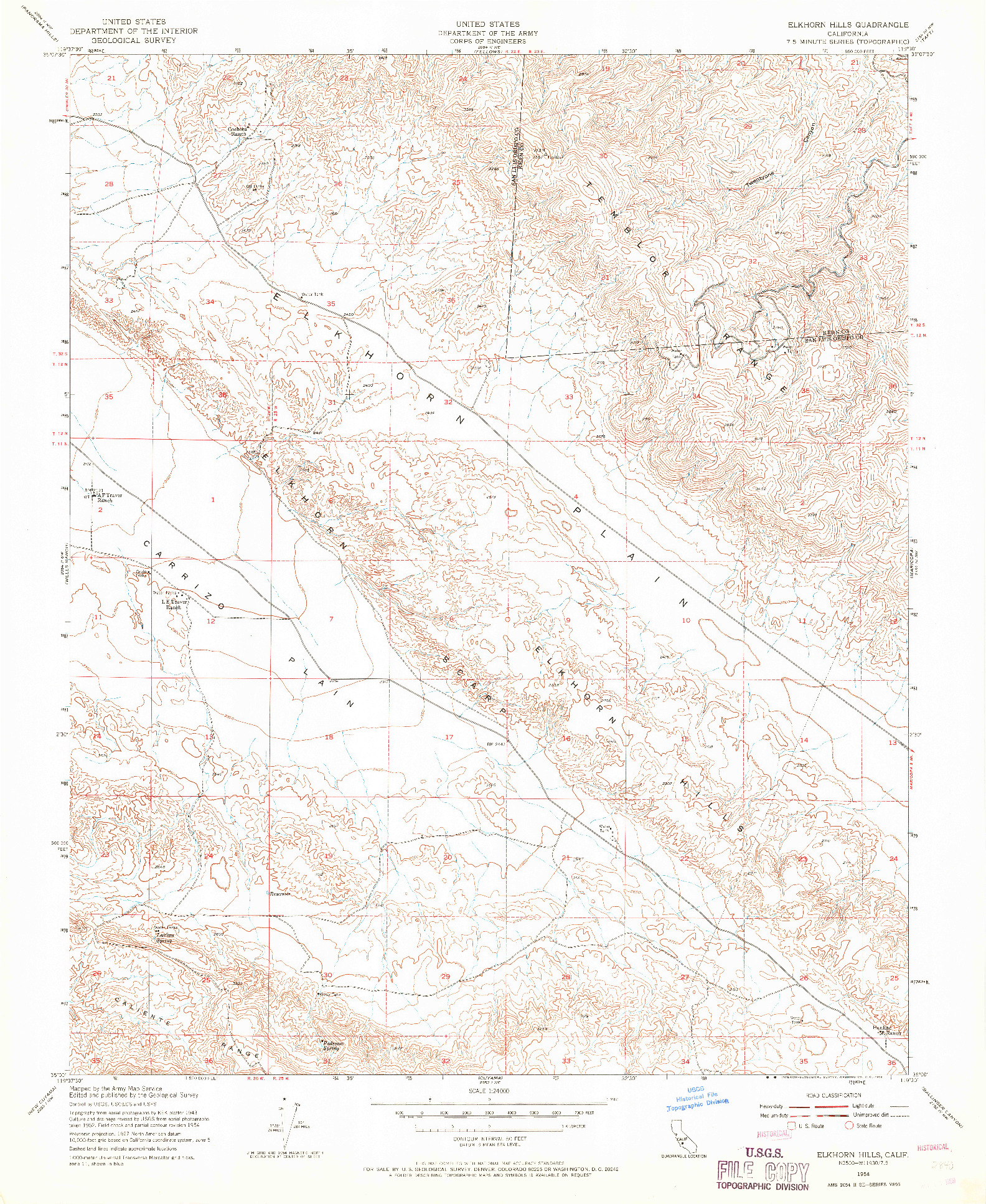 USGS 1:24000-SCALE QUADRANGLE FOR ELKHORN HILLS, CA 1954