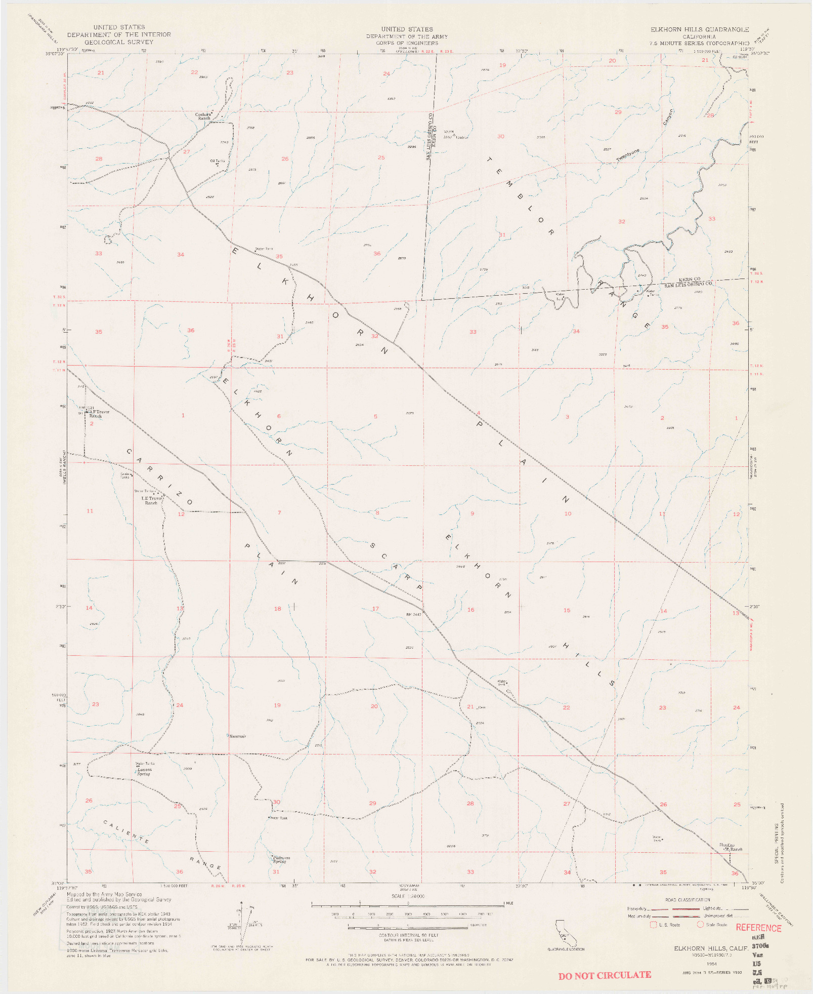 USGS 1:24000-SCALE QUADRANGLE FOR ELKHORN HILLS, CA 1954