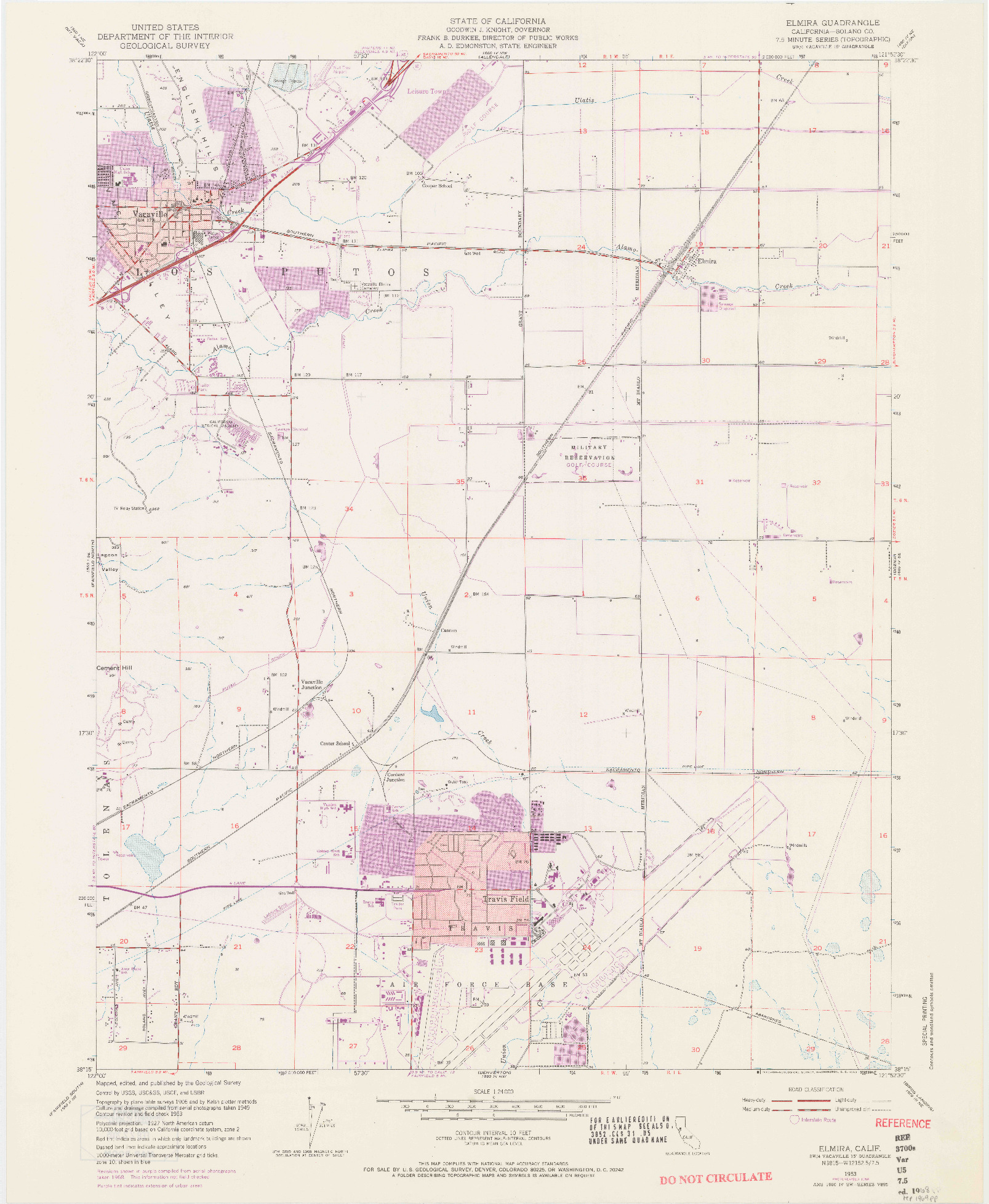 USGS 1:24000-SCALE QUADRANGLE FOR ELMIRA, CA 1953
