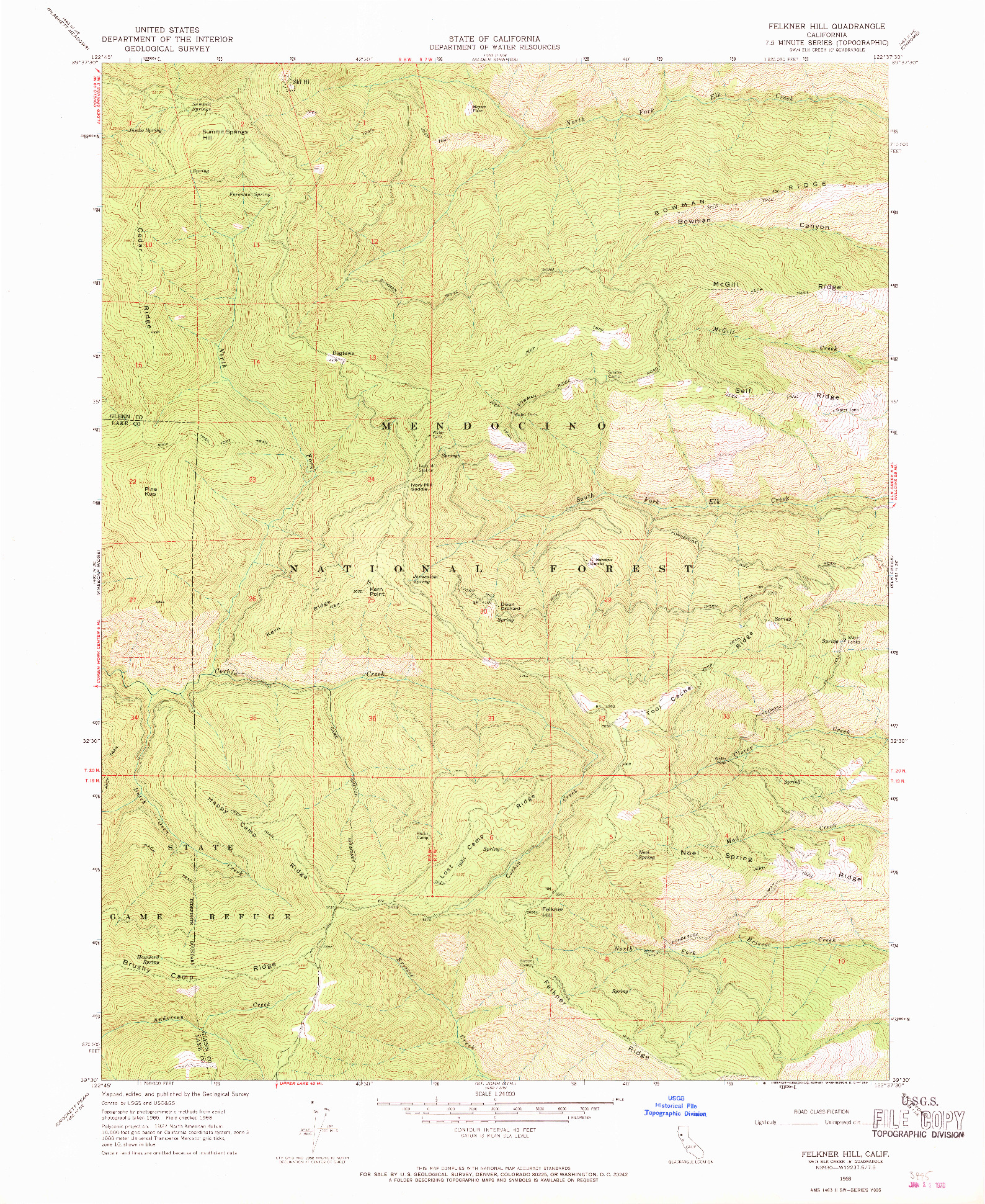 USGS 1:24000-SCALE QUADRANGLE FOR FELKNER HILL, CA 1968