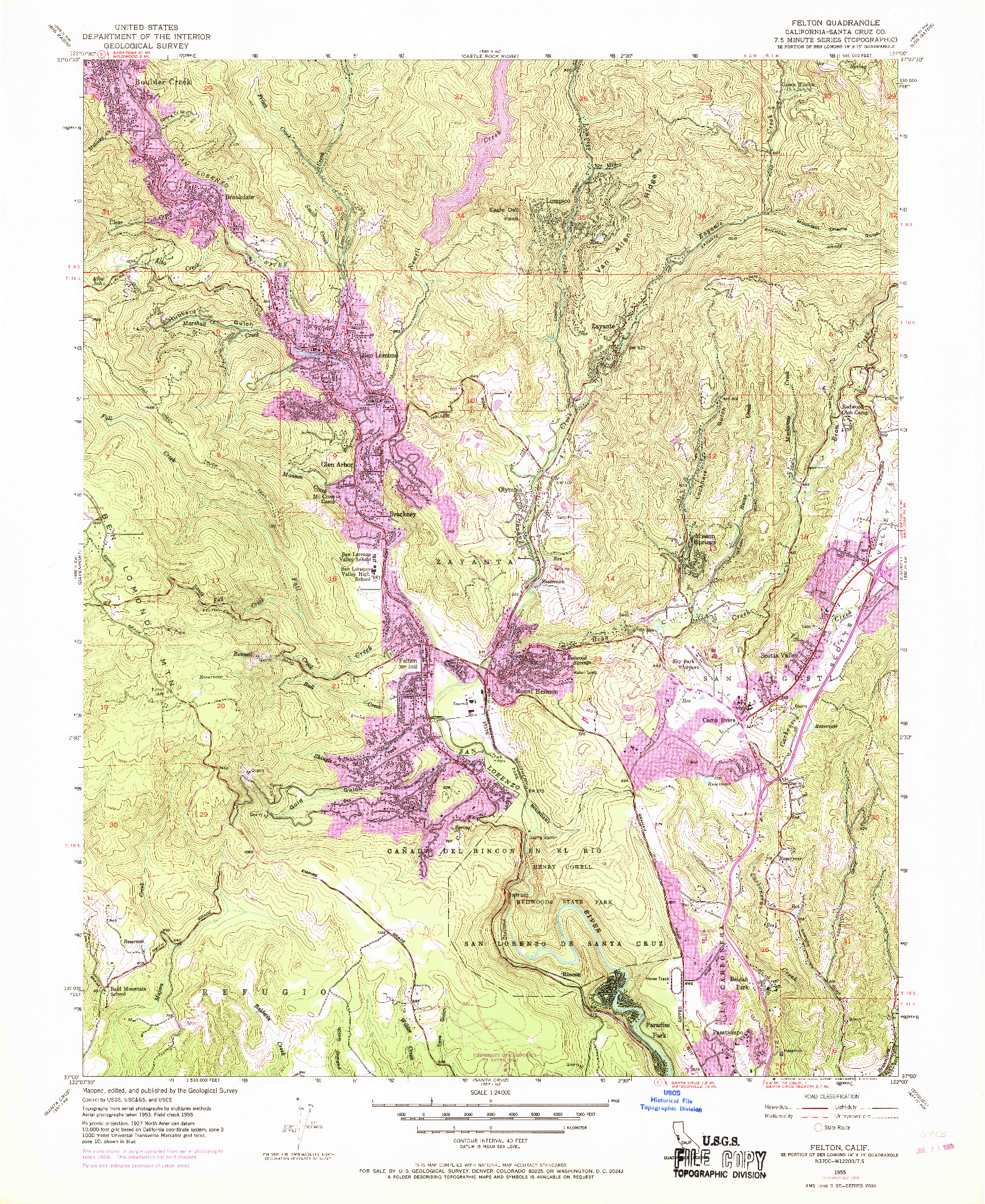 USGS 1:24000-SCALE QUADRANGLE FOR FELTON, CA 1955