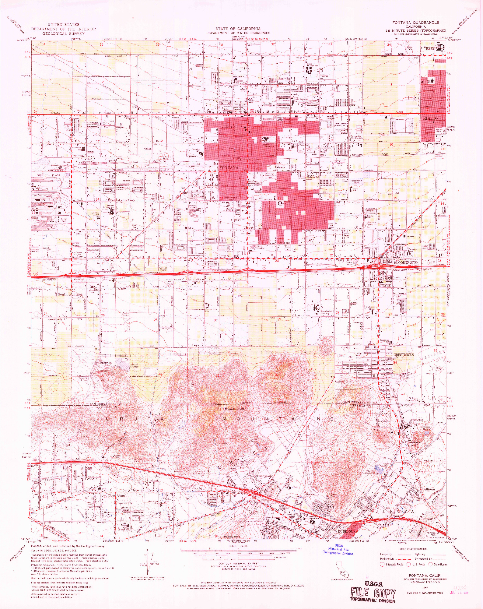 USGS 1:24000-SCALE QUADRANGLE FOR FONTANA, CA 1967