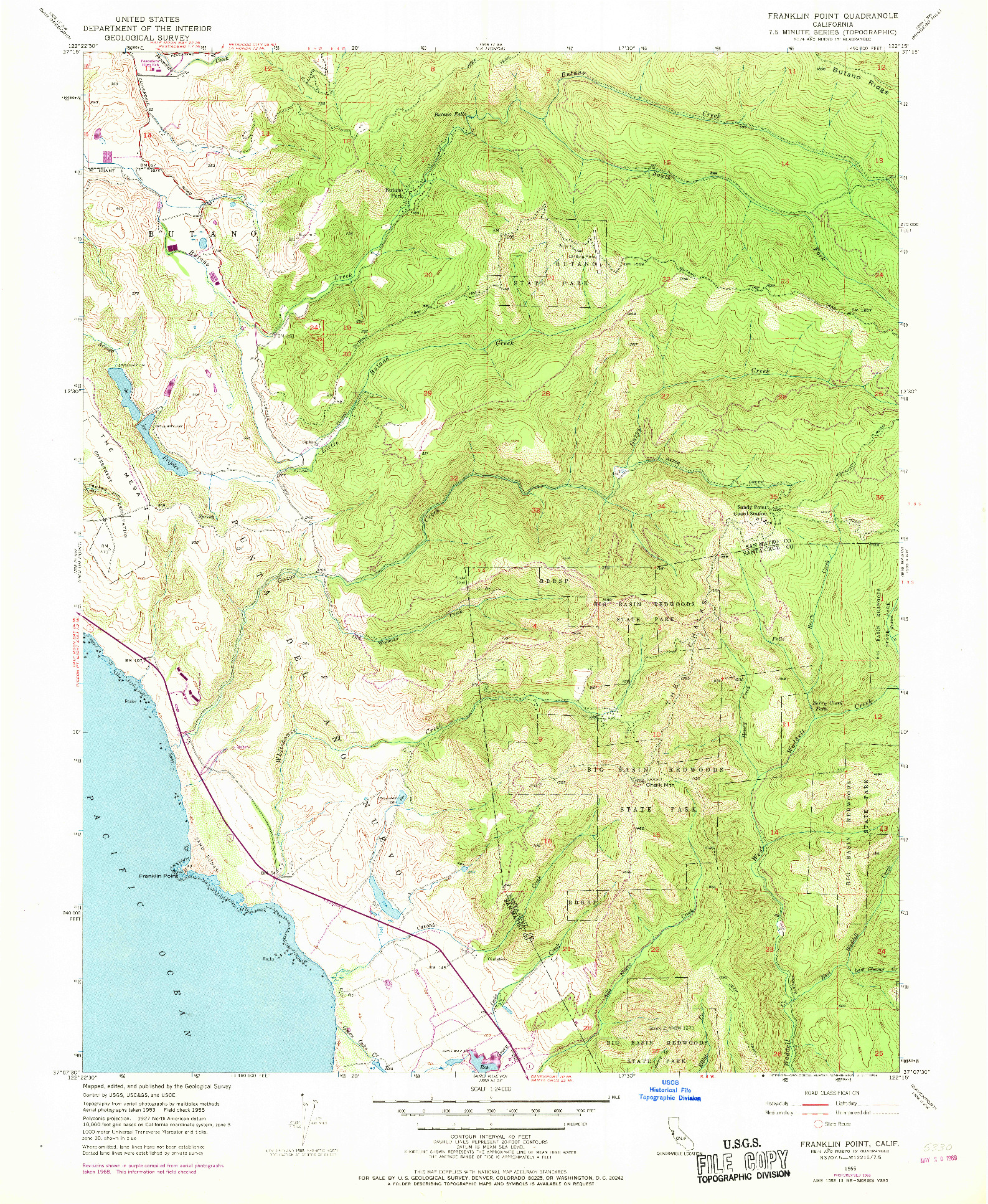 USGS 1:24000-SCALE QUADRANGLE FOR FRANKLIN POINT, CA 1955