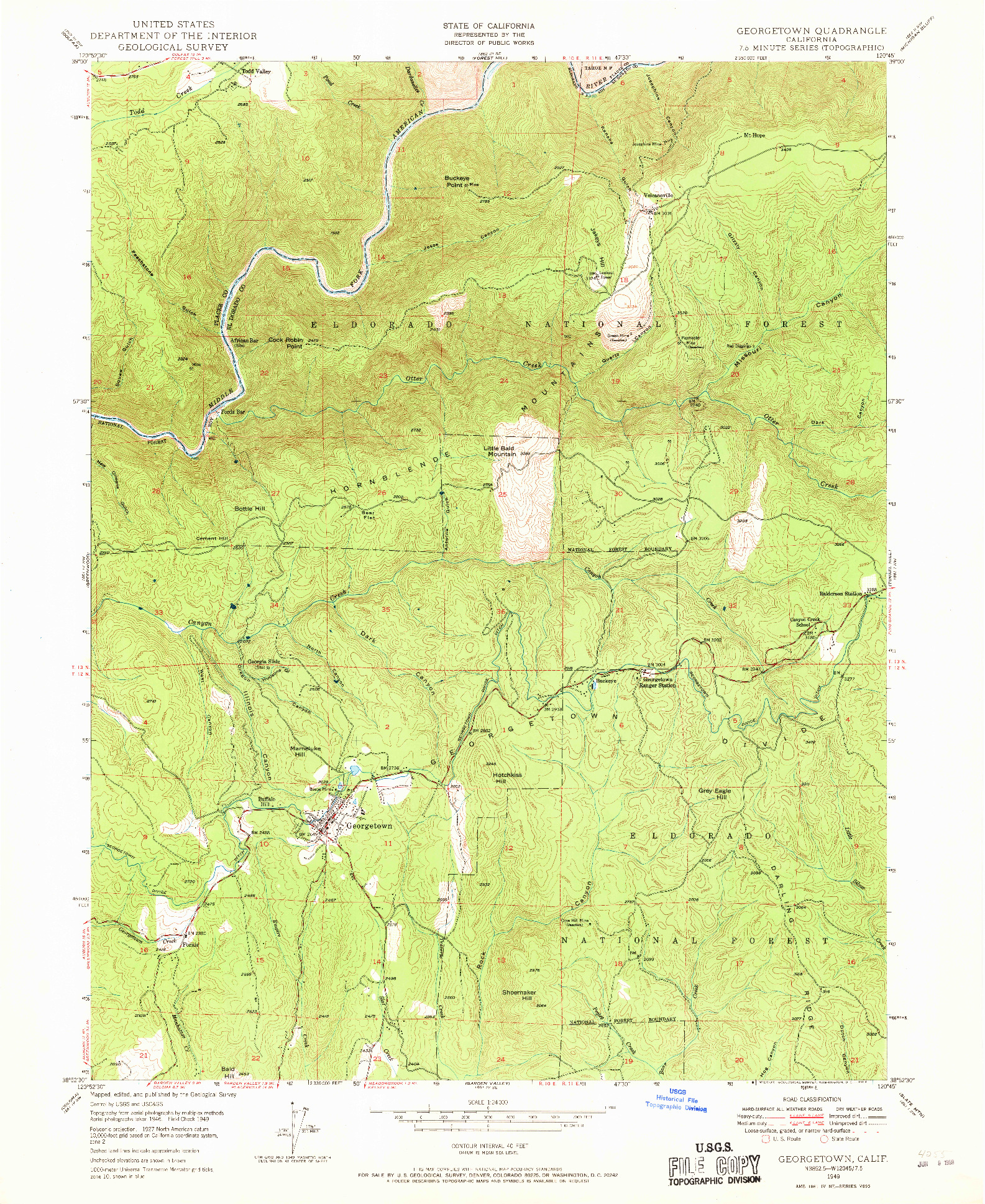 USGS 1:24000-SCALE QUADRANGLE FOR GEORGETOWN, CA 1949