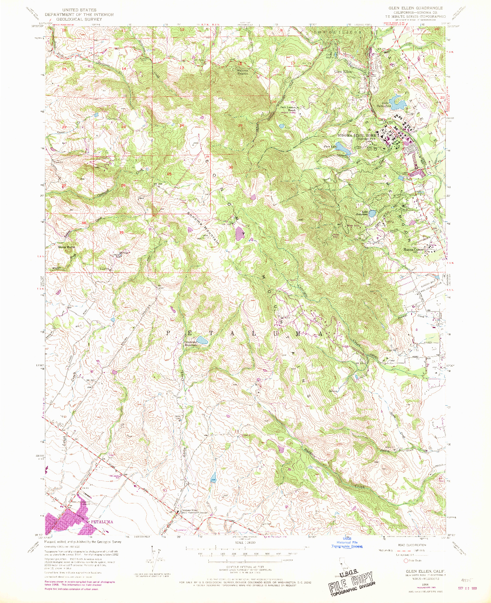 USGS 1:24000-SCALE QUADRANGLE FOR GLEN ELLEN, CA 1954