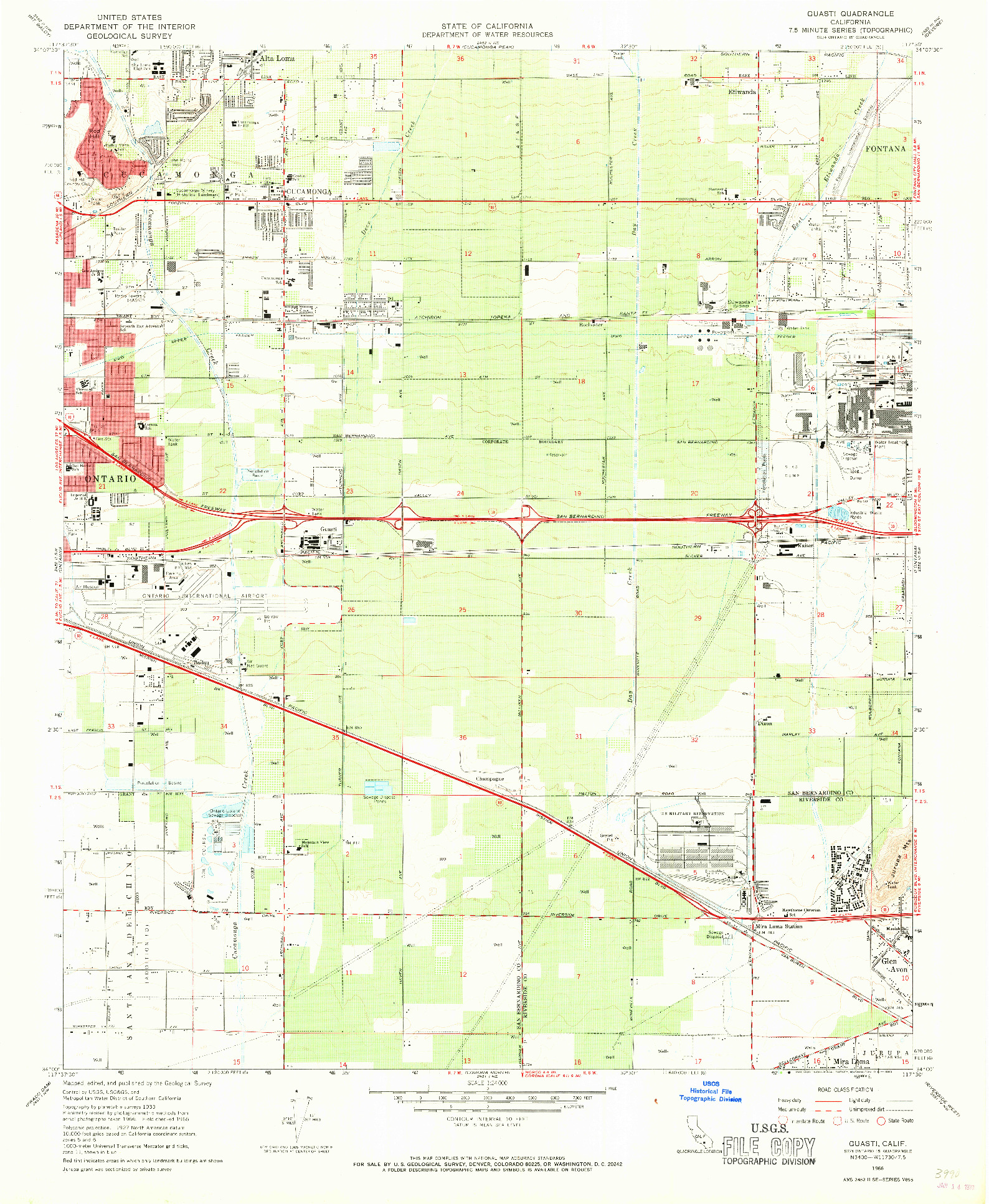 USGS 1:24000-SCALE QUADRANGLE FOR GUASTI, CA 1966