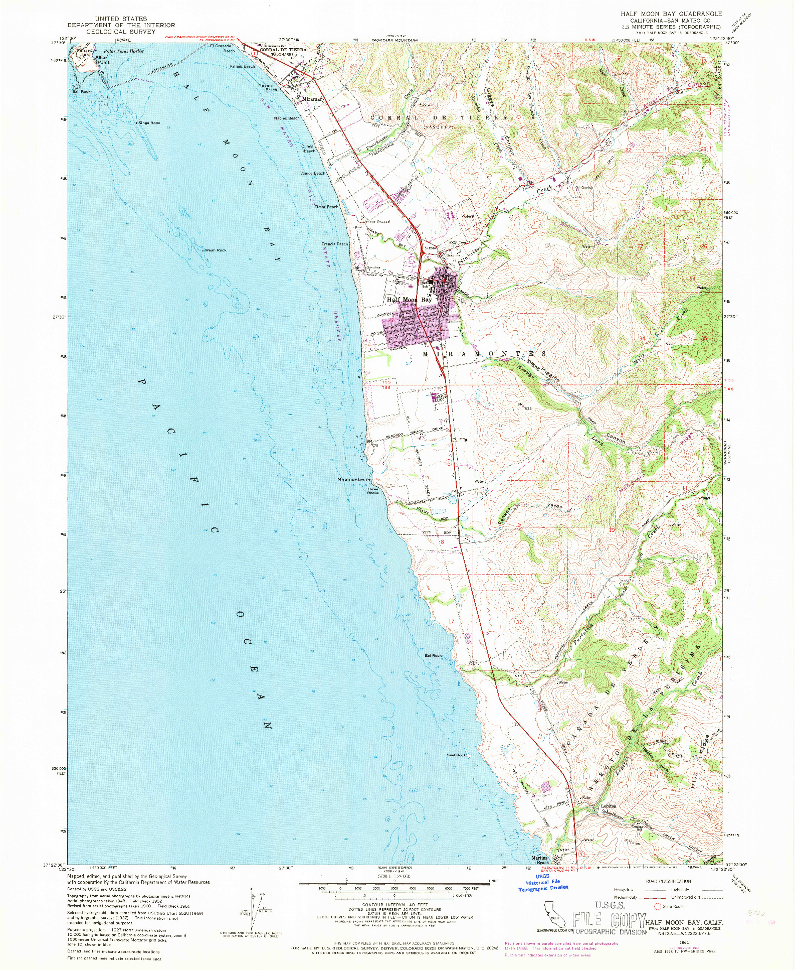 USGS 1:24000-SCALE QUADRANGLE FOR HALF MOON BAY, CA 1961