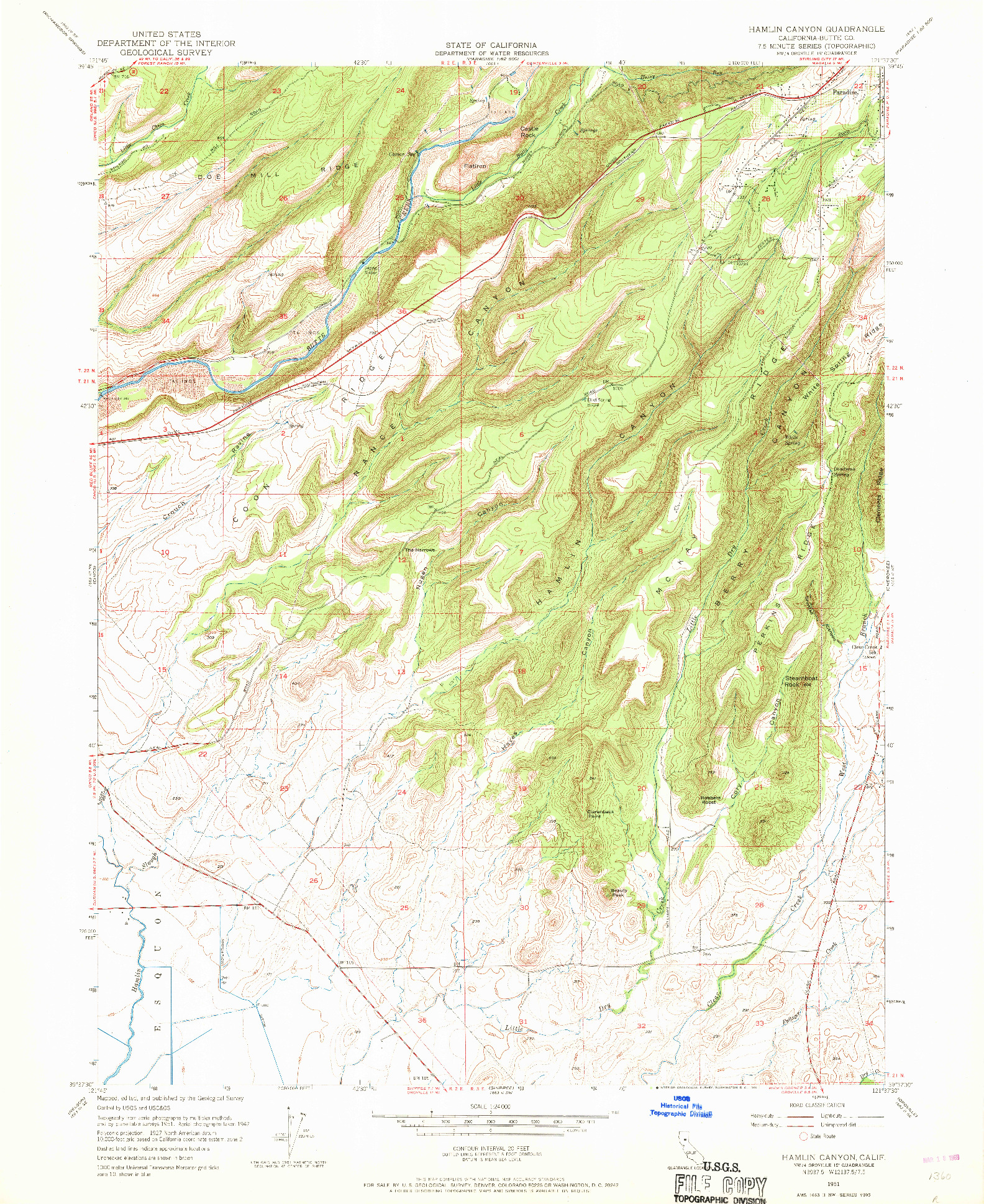 USGS 1:24000-SCALE QUADRANGLE FOR HAMLIN CANYON, CA 1951
