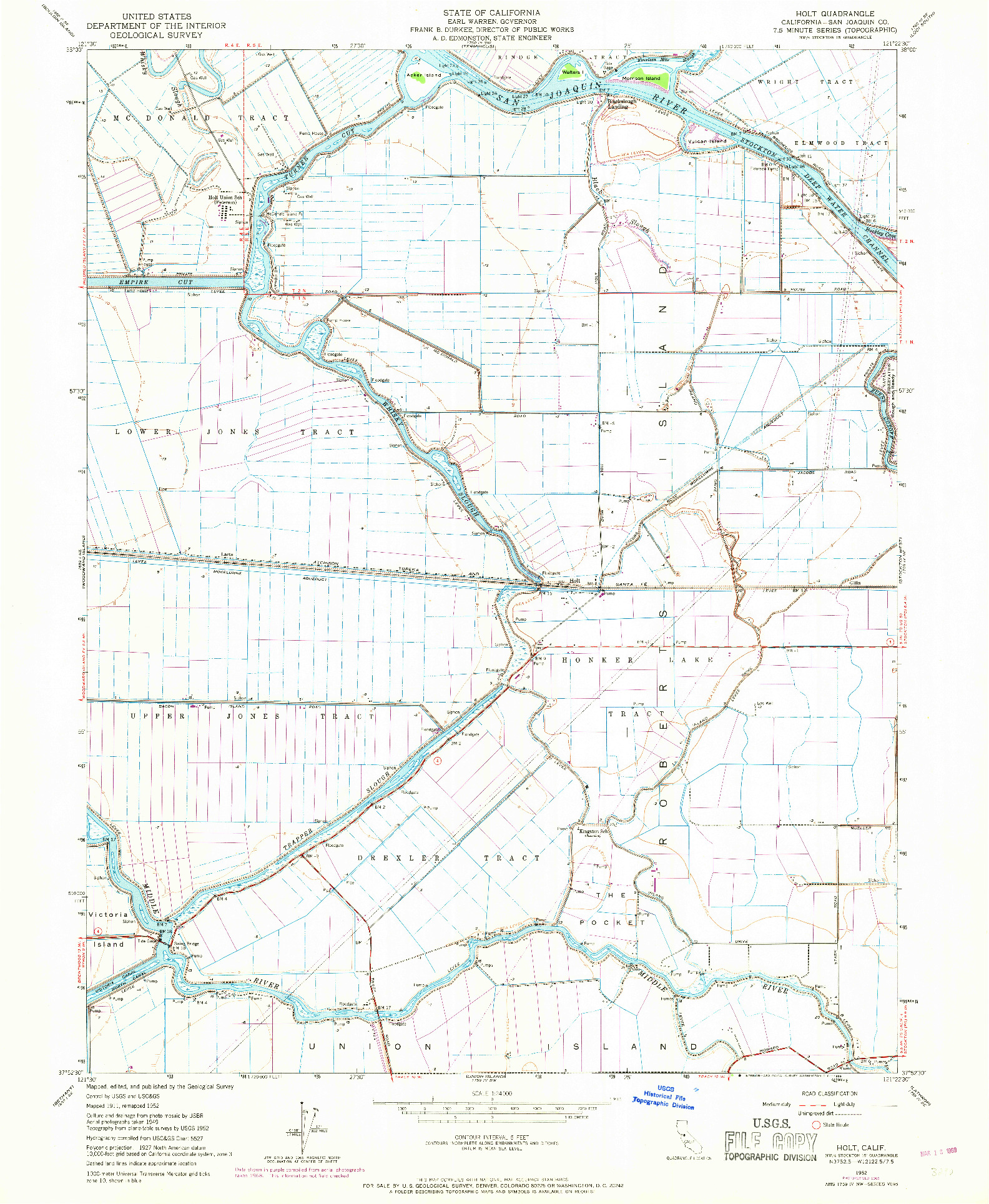 USGS 1:24000-SCALE QUADRANGLE FOR HOLT, CA 1952