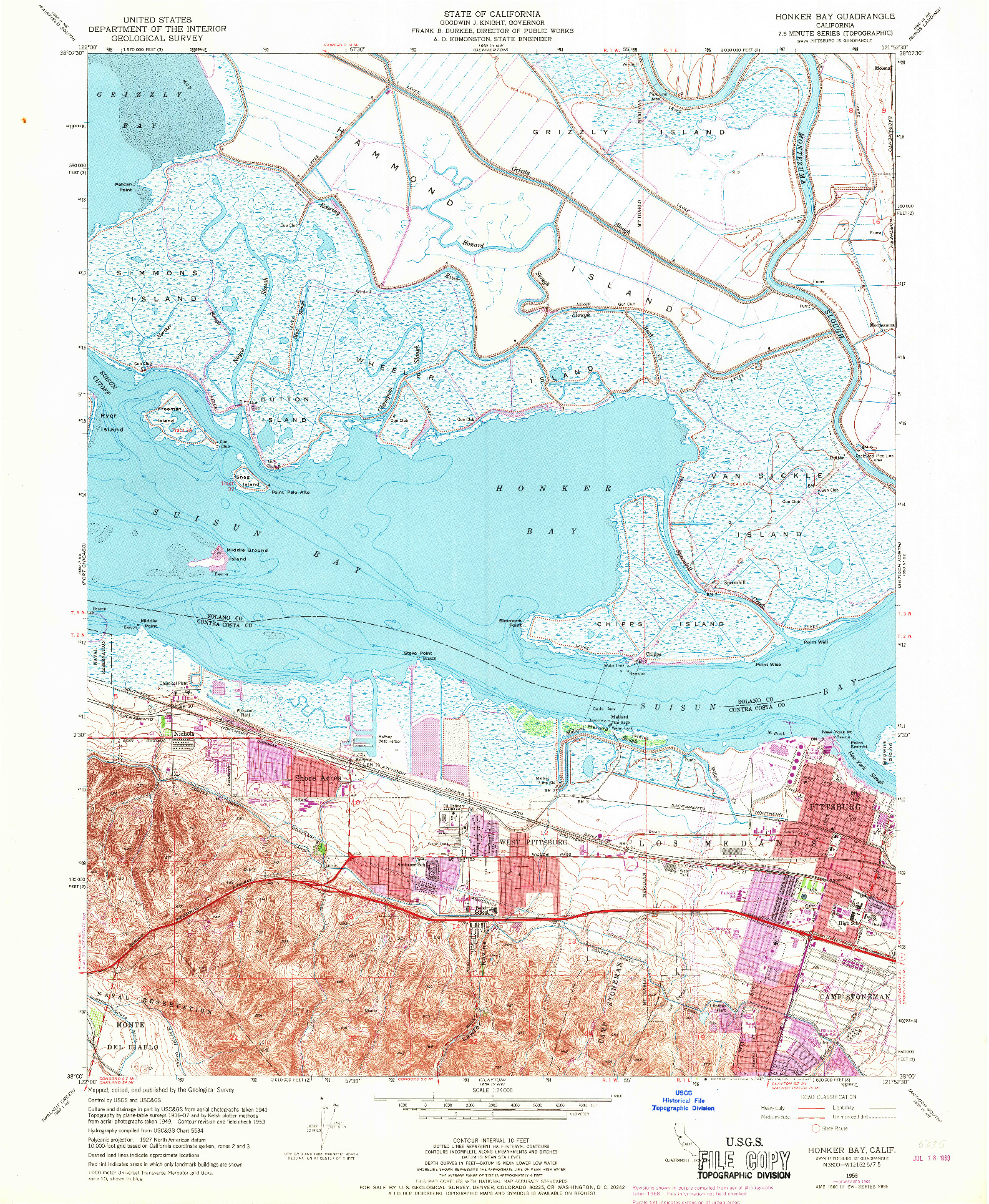 USGS 1:24000-SCALE QUADRANGLE FOR HONKER BAY, CA 1953